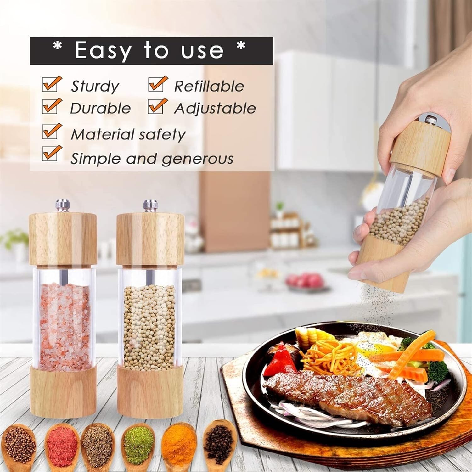 Wooden Salt and Pepper Grinder Set 2-Pack