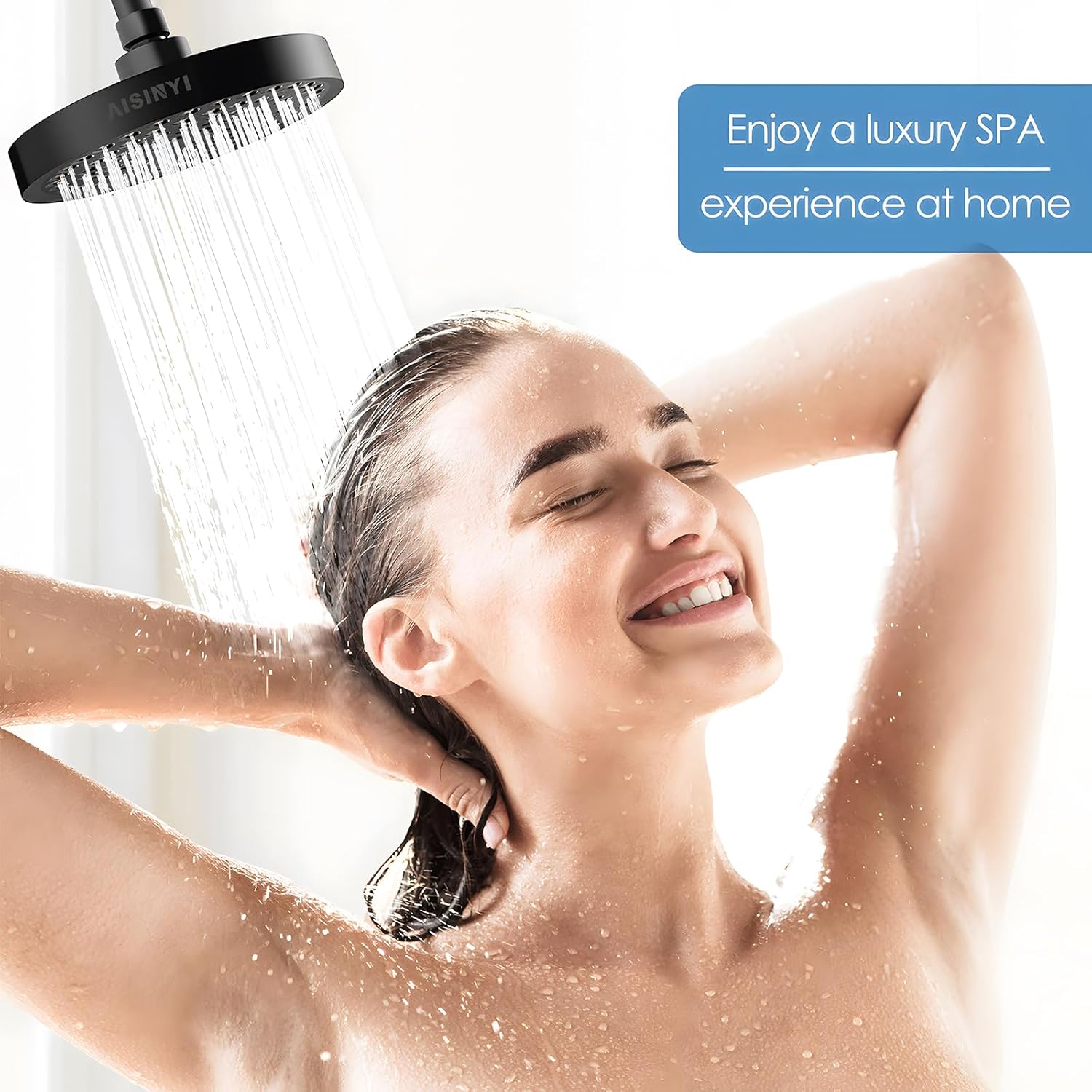 AISINYI 6 Inch Matte Black Rainfall Shower Head