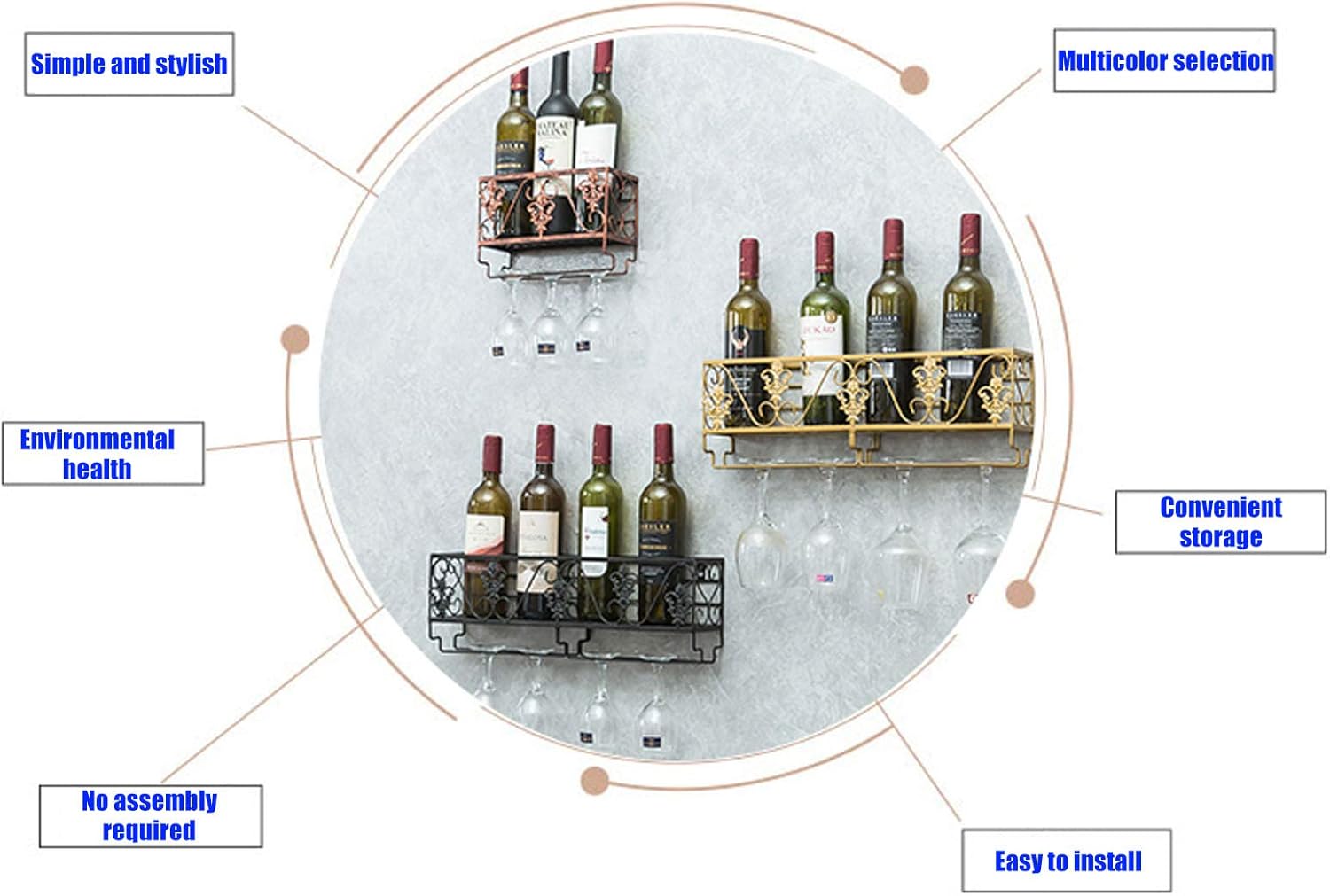 Iron Art Wall-Mounted Wine Racks Glass Holder 50Cm10Cm