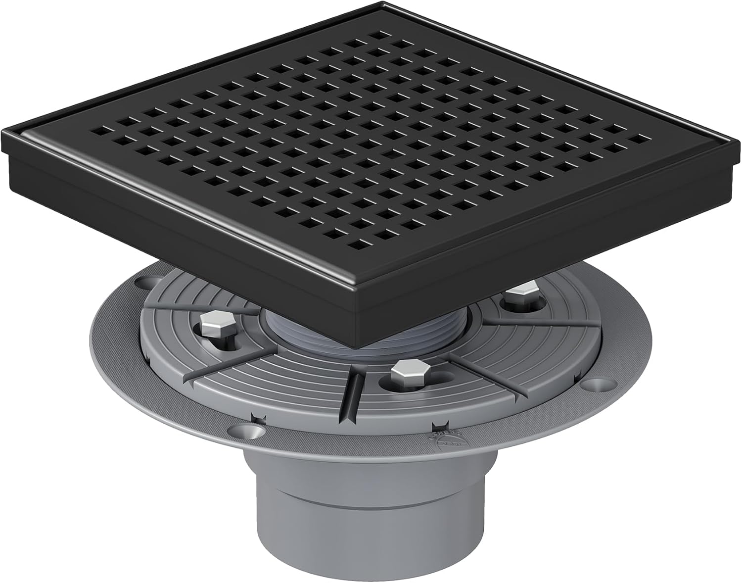 Neodrain 6 Inch Square Shower Drain with Matte Black Grate