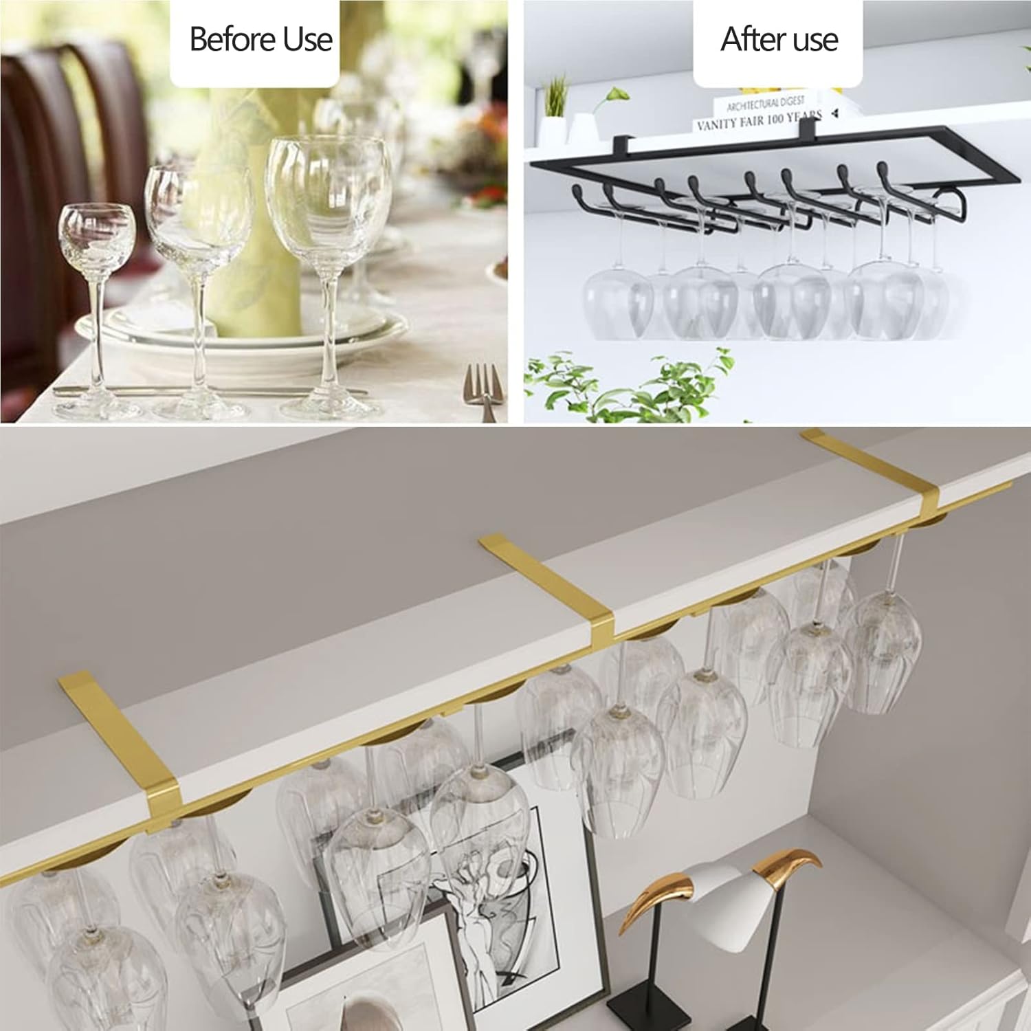 Suuim Metal Hanging Wine Glass Holder Black 40x23cm