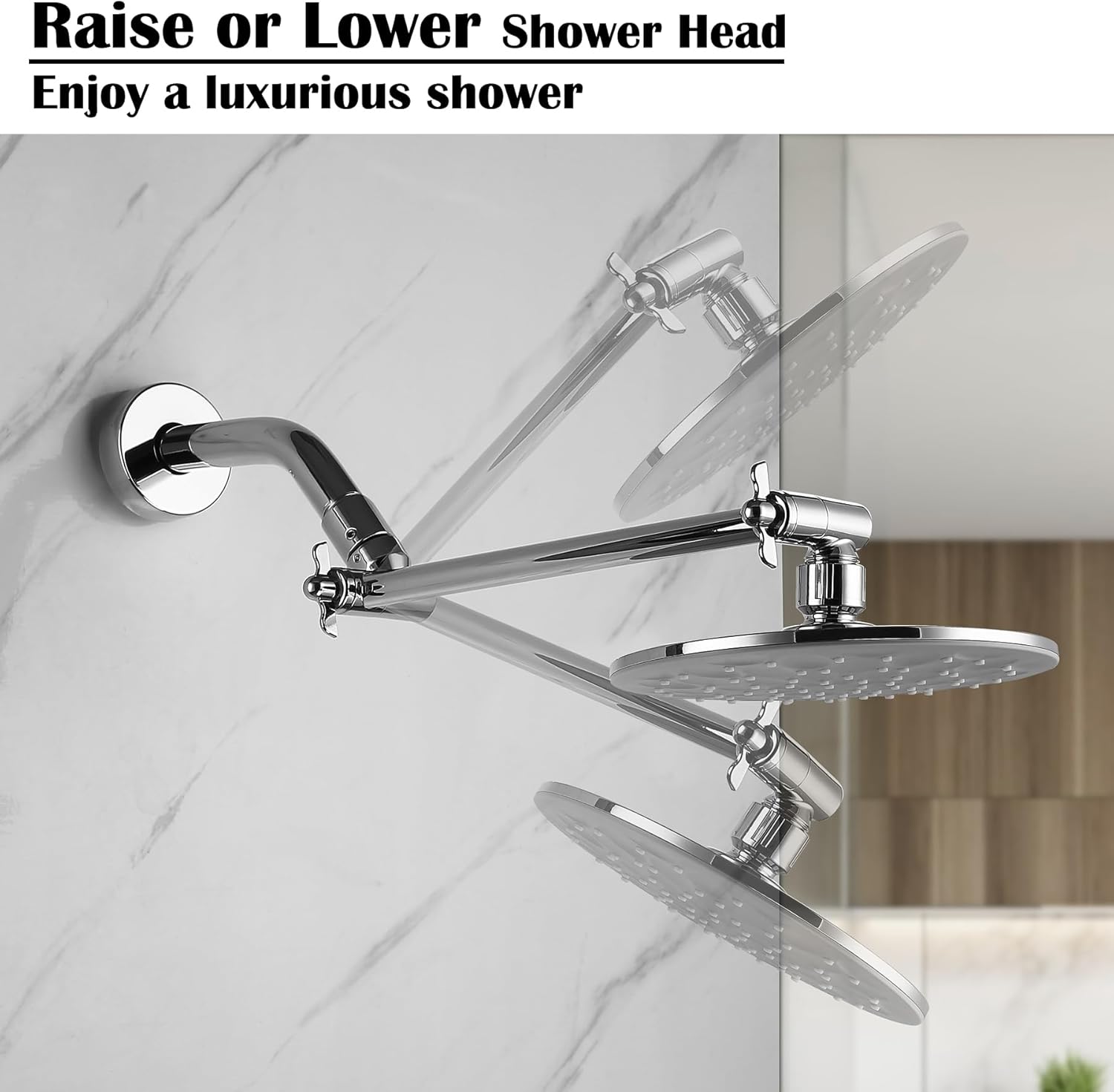 Pichrain Chrome Shower Head Extender - 10 Inch Adjustable G12 Connector