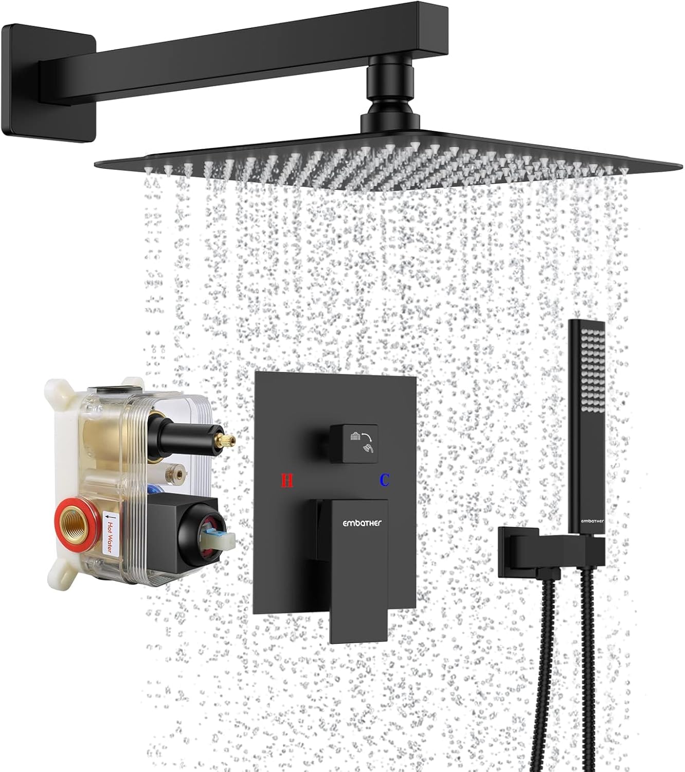 EMBATHER Black Rainhead Shower System Set