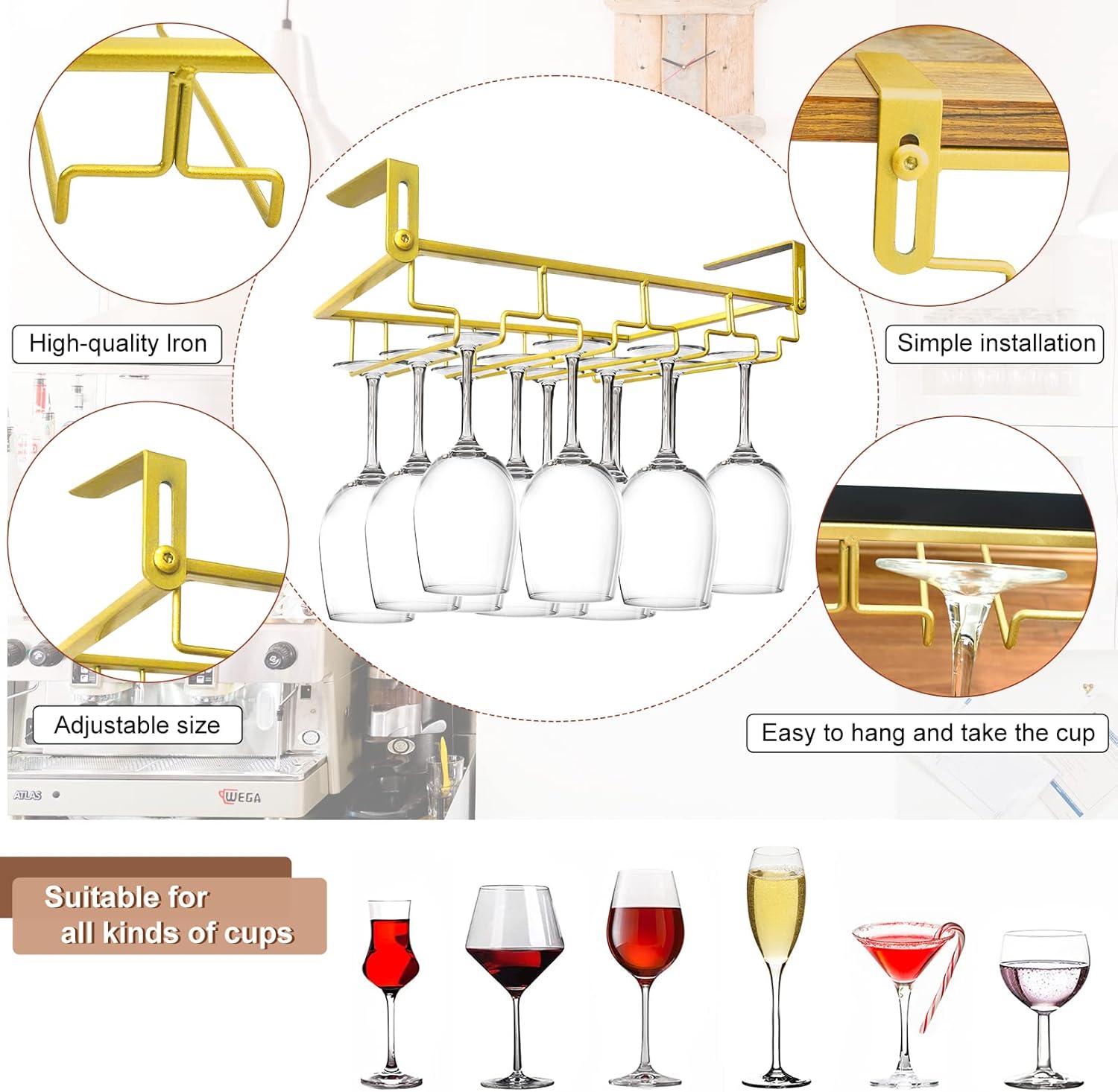 AUHOKY Adjustable Wine Glass Holder Under Cabinet
