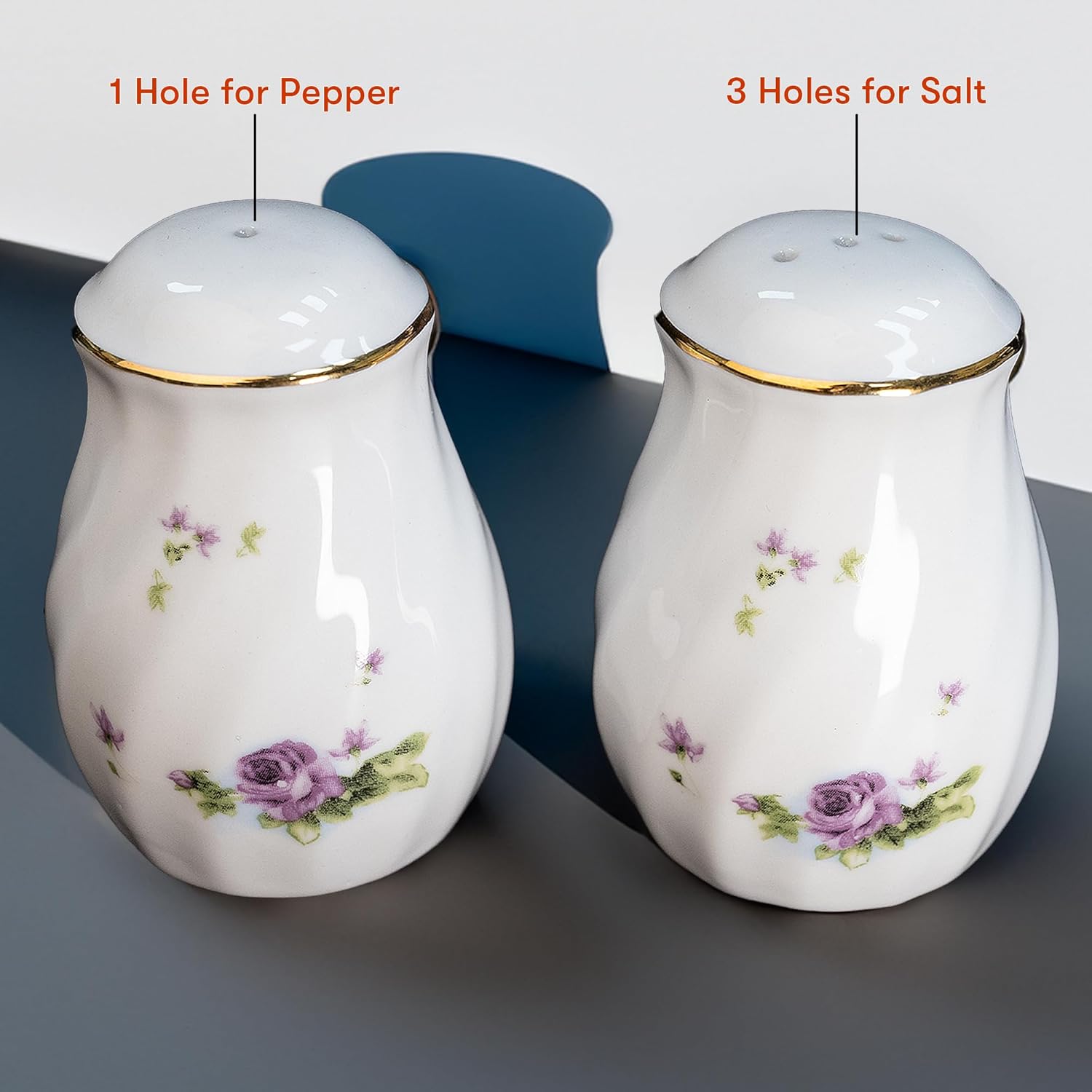 Lynns Paradise Lucinda Purple Gold Salt Pepper Shakers
