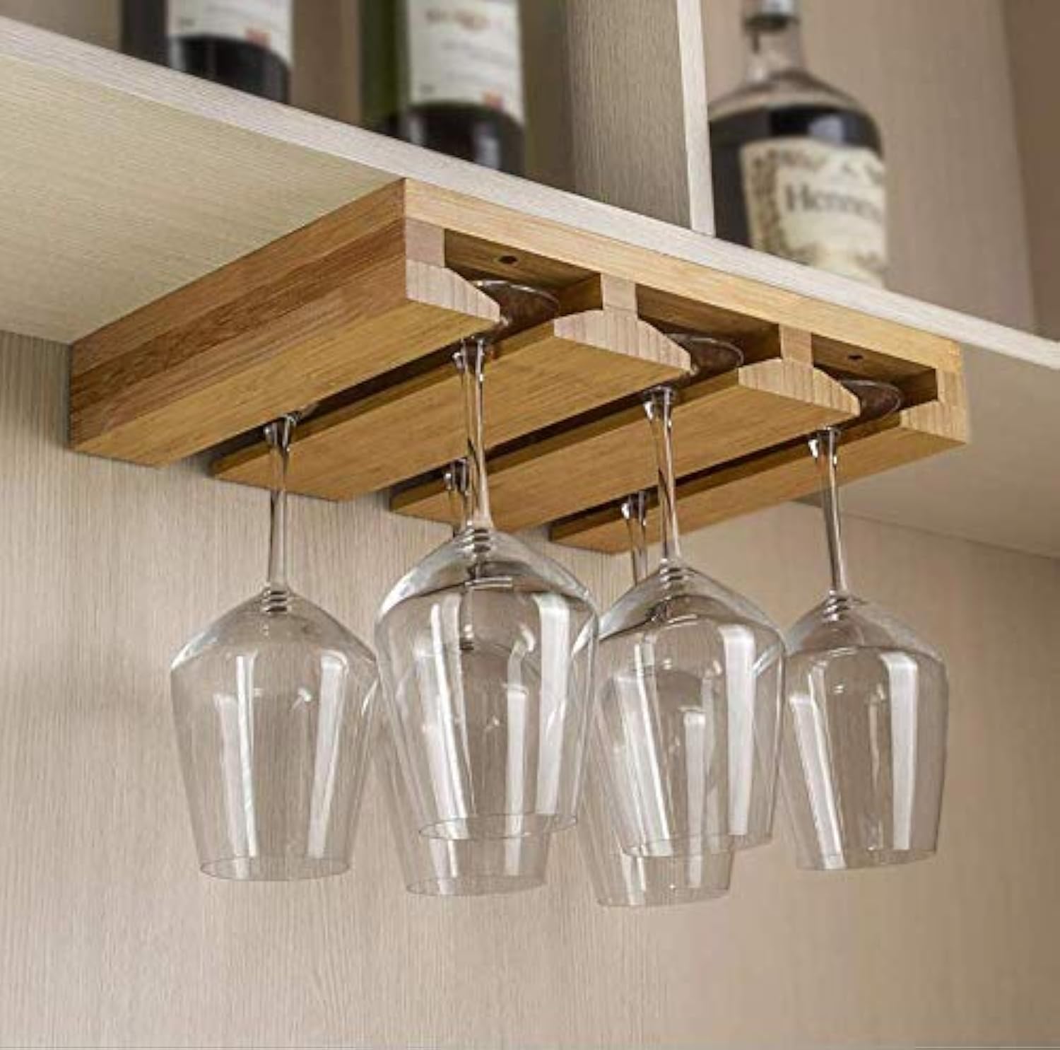 Kework Bamboo Wine Glass Holder Organizer
