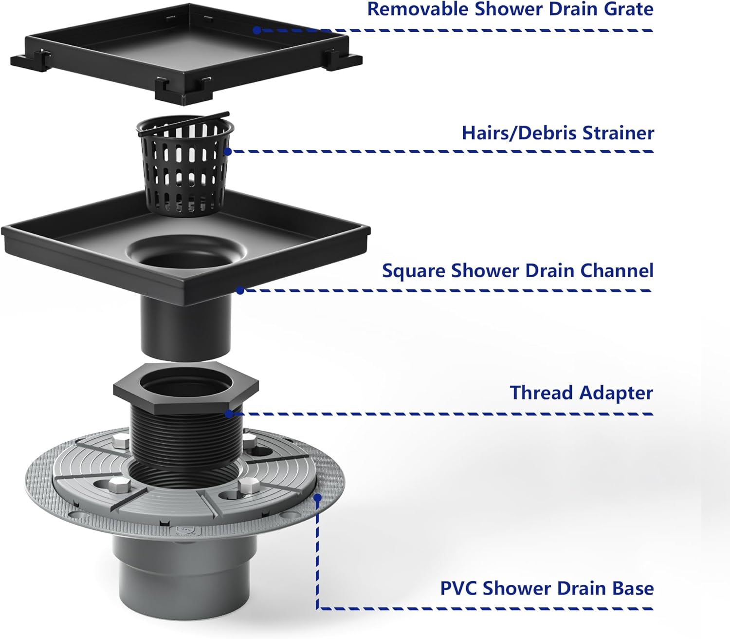 Bernkot Square Shower Drain 6 with 2 PVC Flange Base