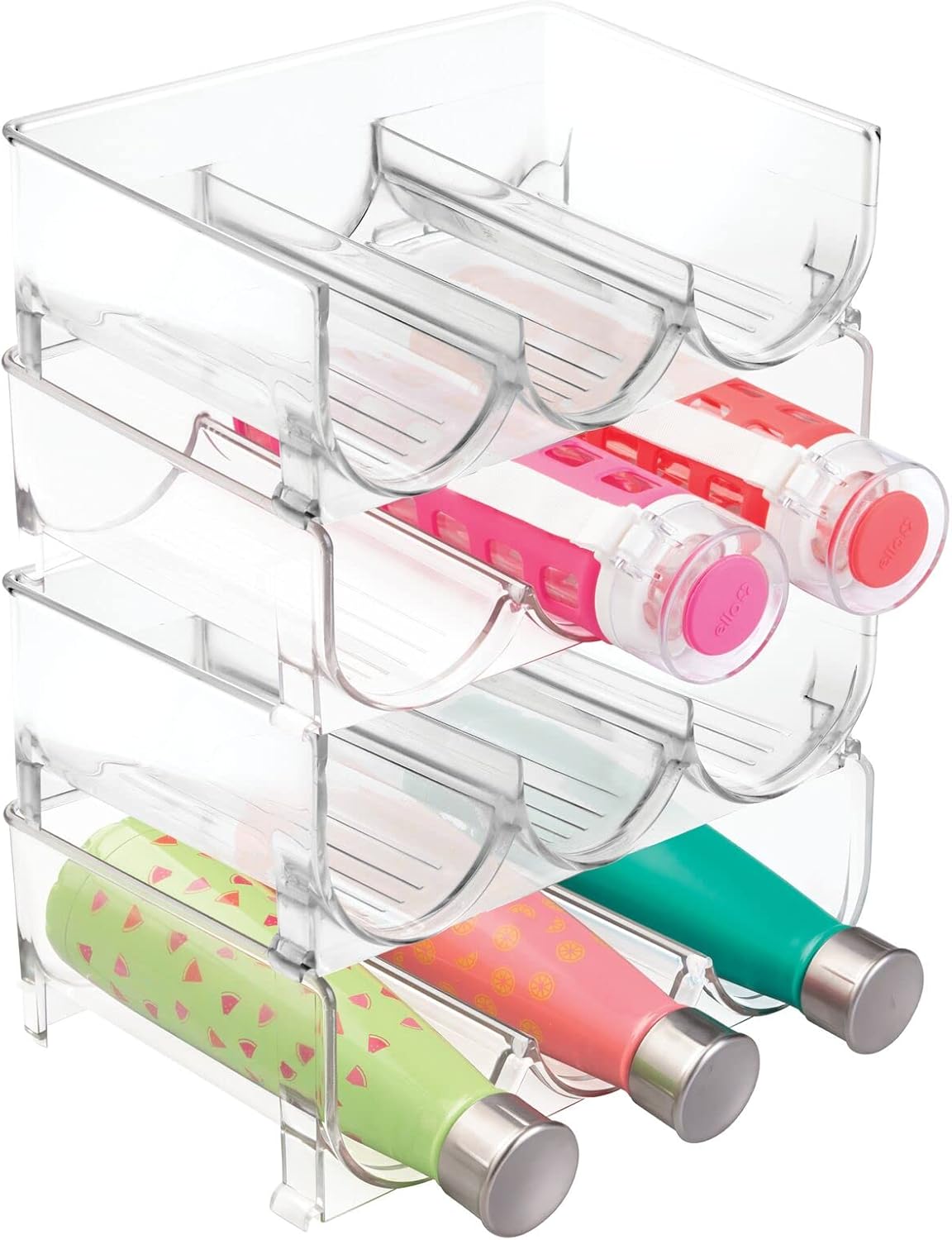 mDesign Plastic Free-Standing Stackable 3 Bottle Holder - Clear 4 Pack 1
