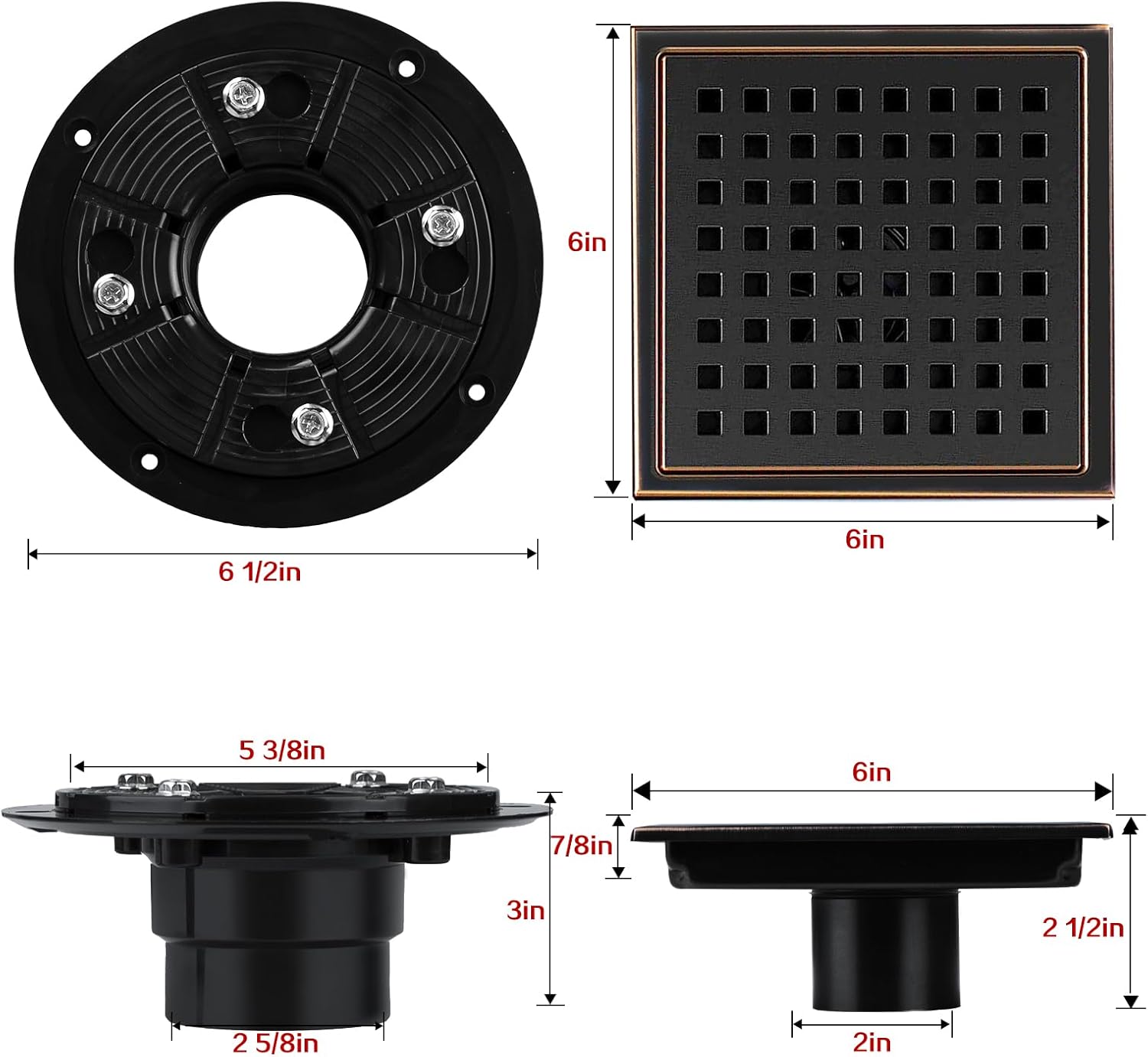 SaniteModar 6 Inch Shower Floor Drain with Flange