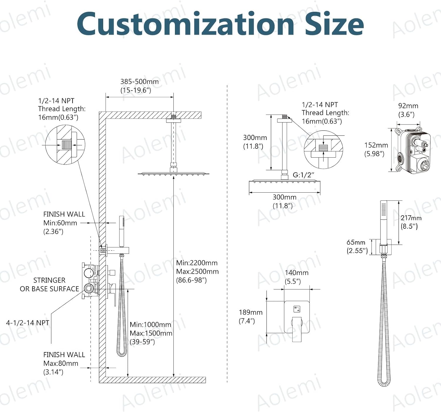 Aolemi Ceiling Mount Shower System with Rainfall Head and Handheld