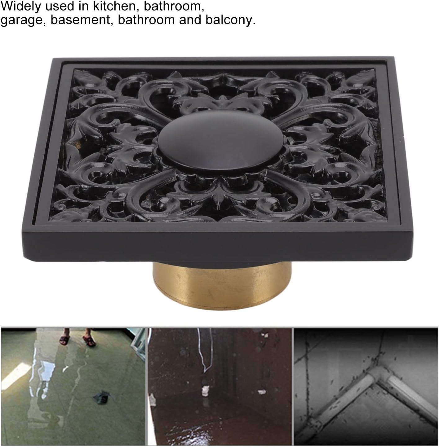 Tissting 4x4 Inch Square Shower Floor Drain Stainless Steel Copper Style