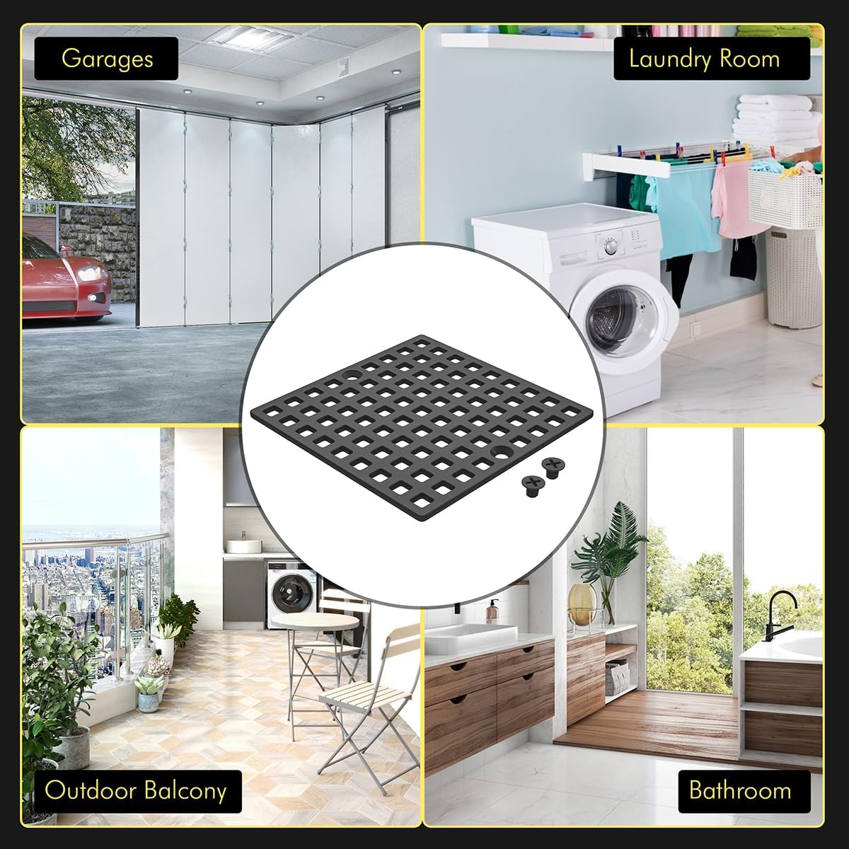 Yaseingoo 2PC 4 Matte Black Drain Cover for Bathrooms and Showers