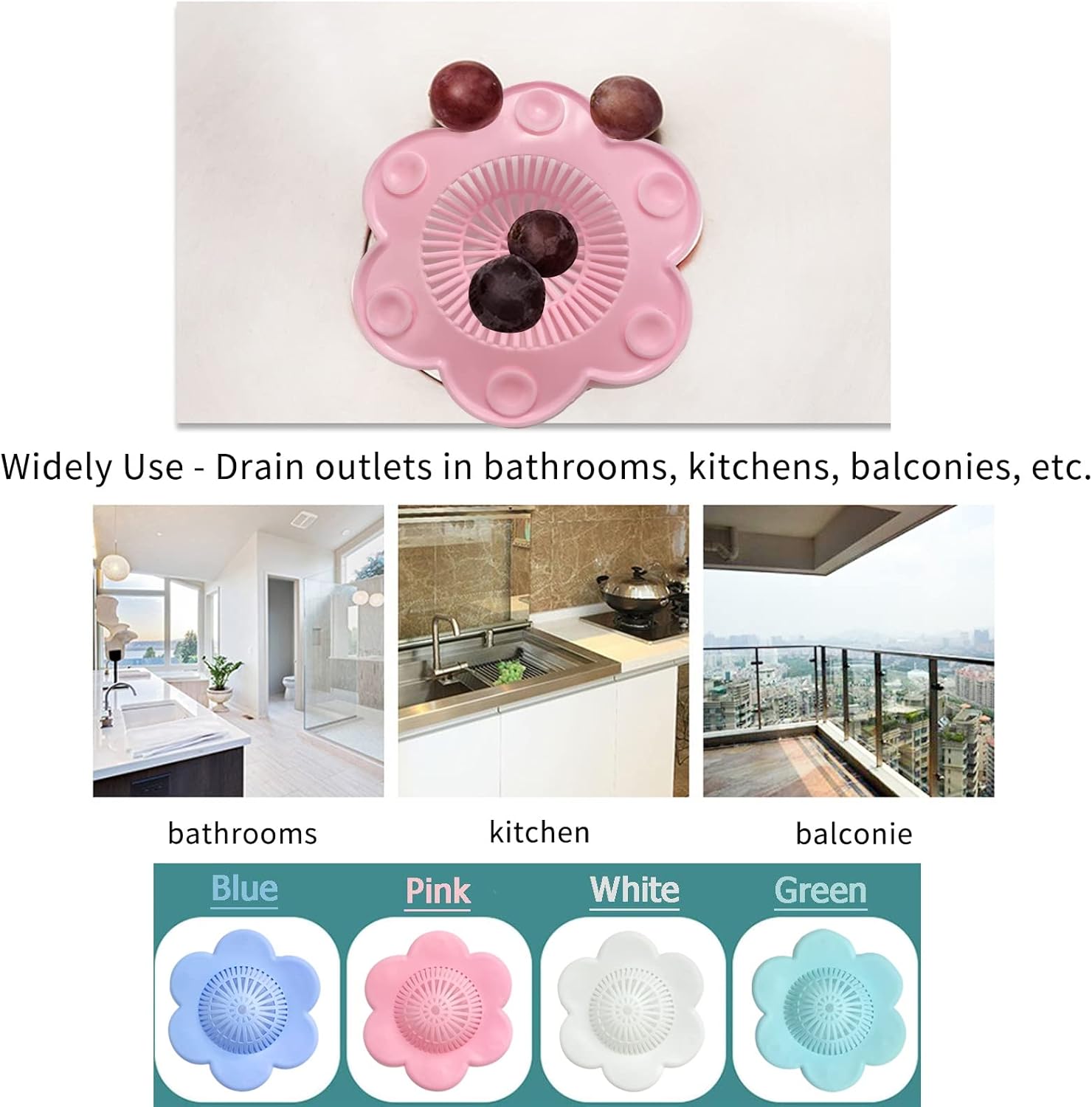 Wild Tribe 4 Pack Drain Strainer with Suction Cups Hair Catchers