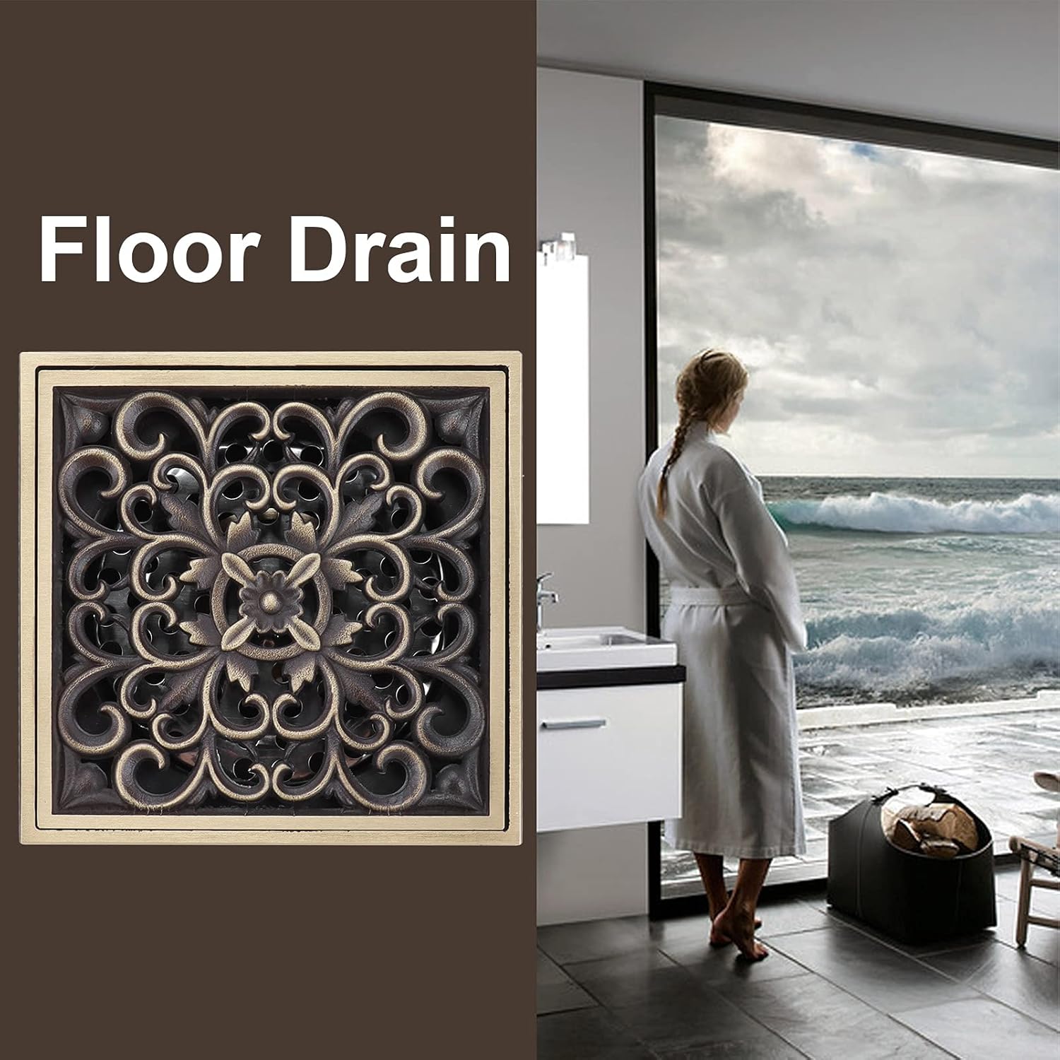 Tomotato Floor Drain 10x10cm Antique Bathroom Shower Strainer Cover Replacement