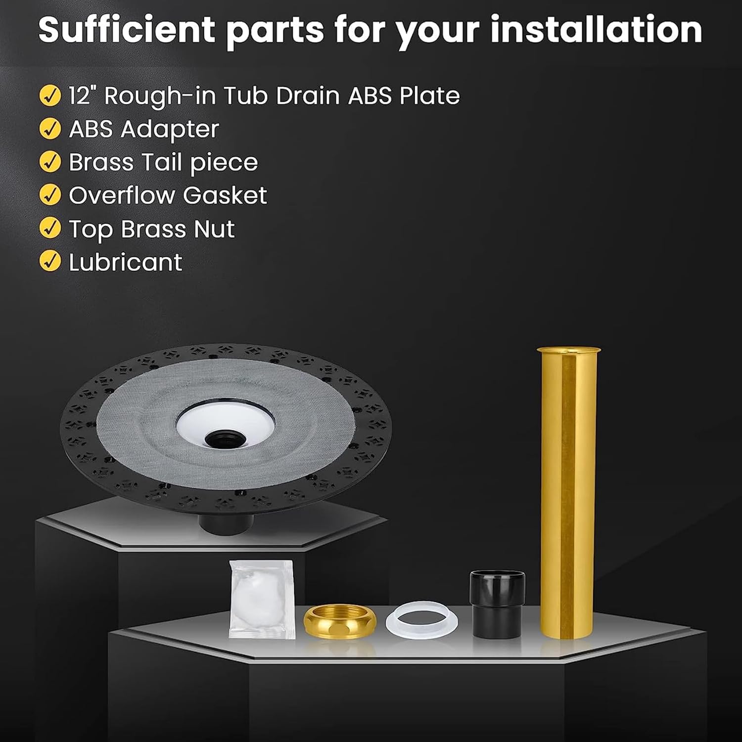 Freestanding Bathtub Drain Mounting Kit with ABS Adapter and Brass Liner