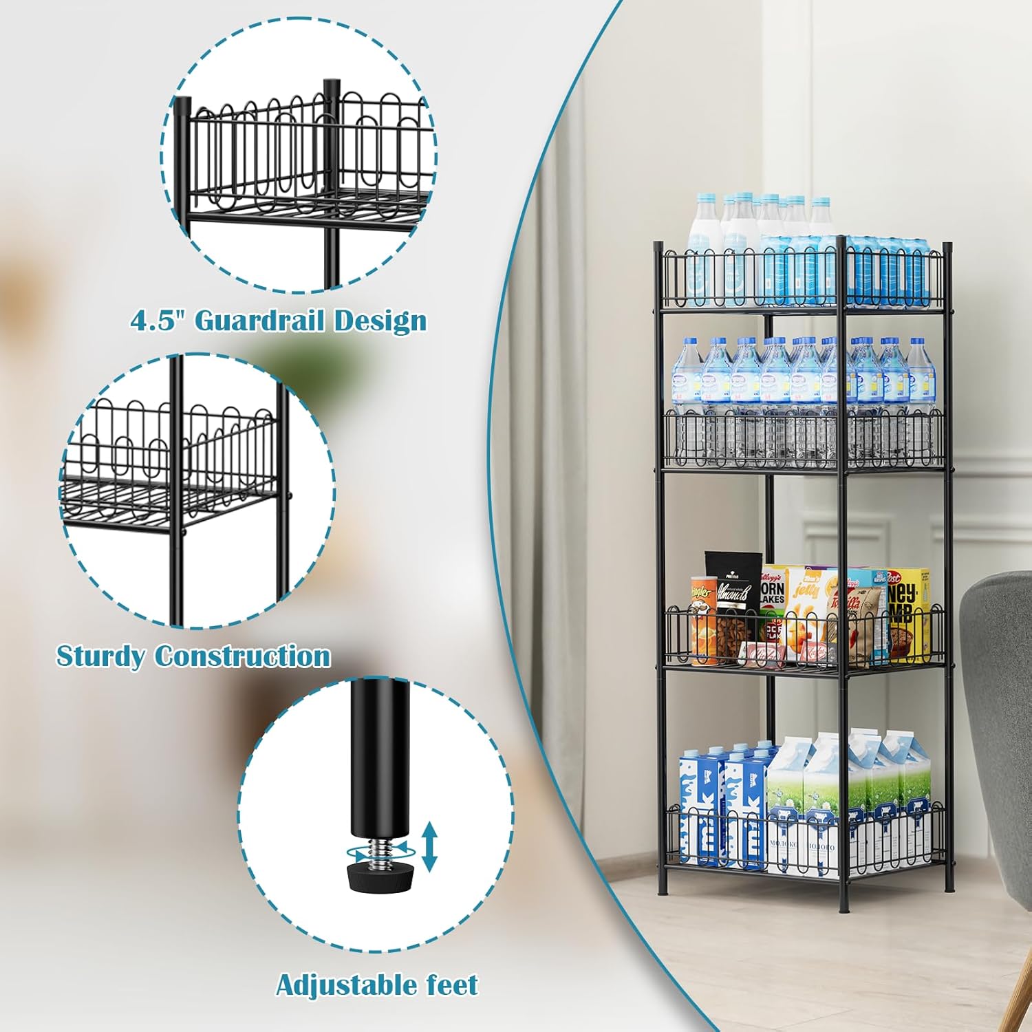 OYEAL 4-Tier Water Bottle Can Organizer for Kitchen Pantry