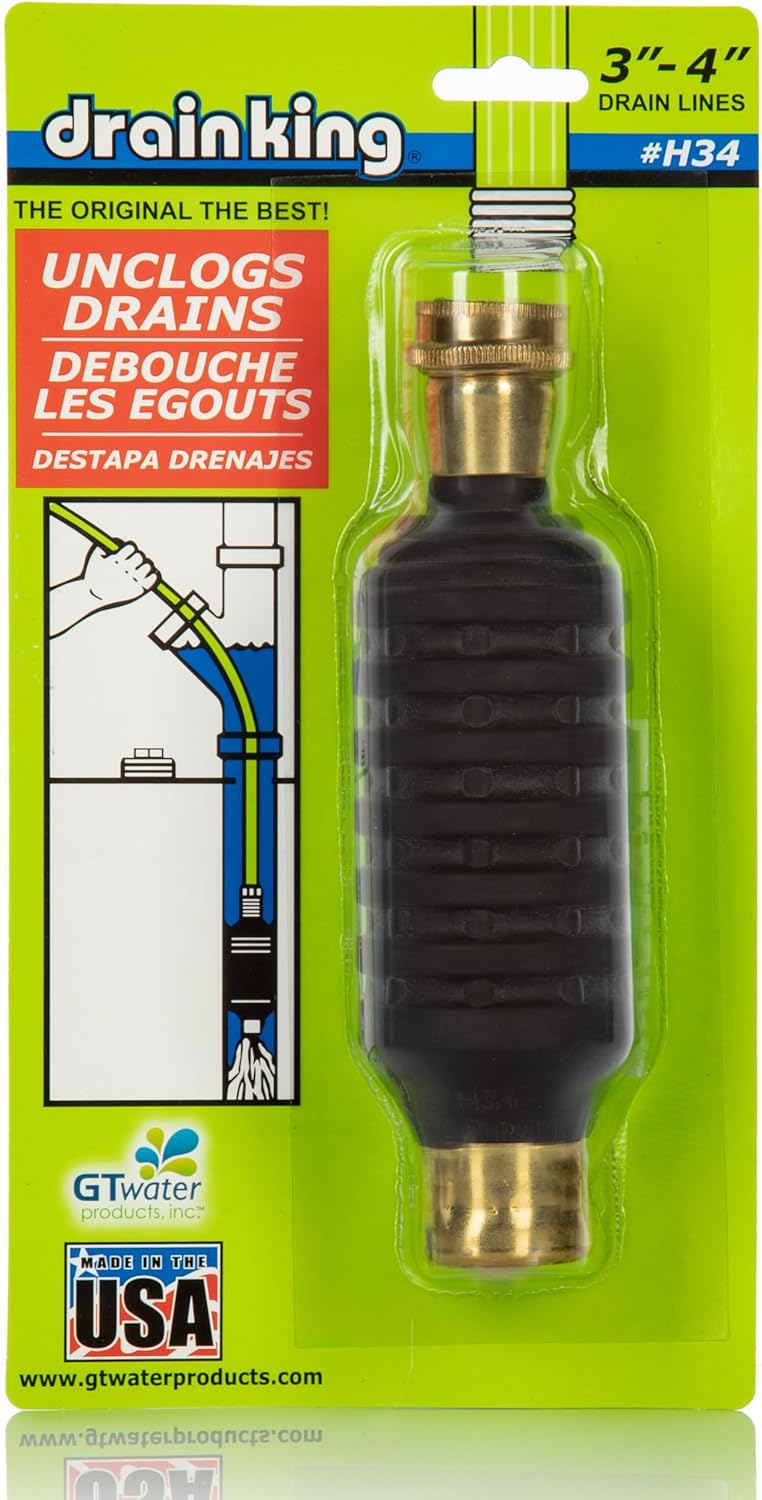 Drain King H34 3-4 Inch Water-Powered Drain Cleaner