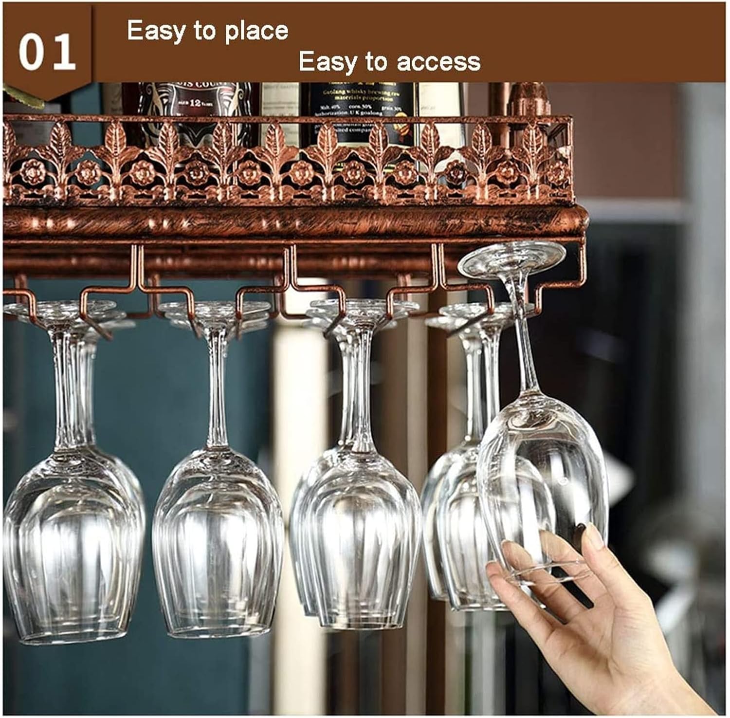 ALDEPO Bronze Industrial Wine Rack 48 Glass Storage