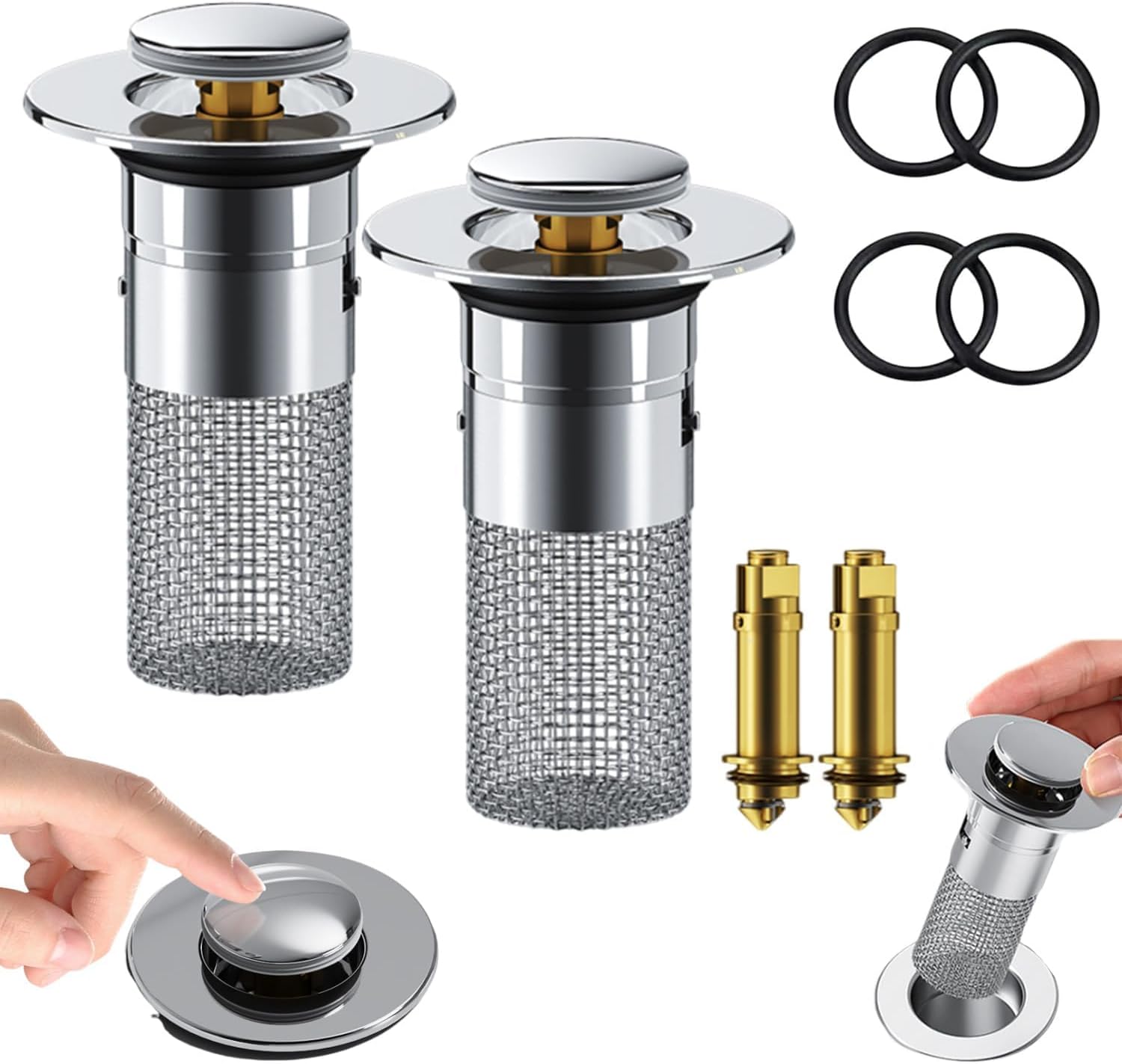 Adealed 2PCS Bathroom Sink Stopper with Hair Catcher