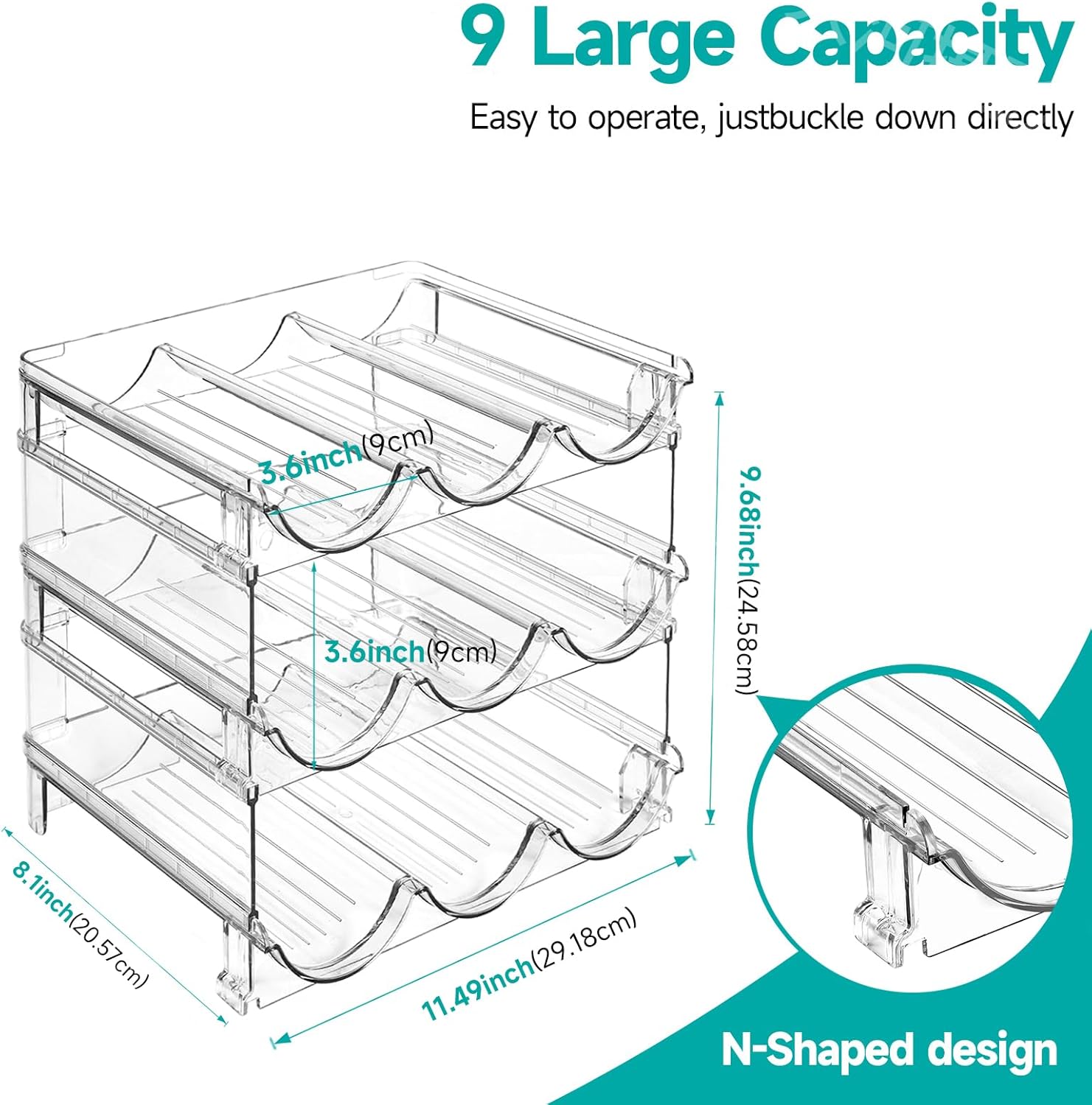 3 Pack Stackable Water Bottle Storage Rack for Kitchen Fridge