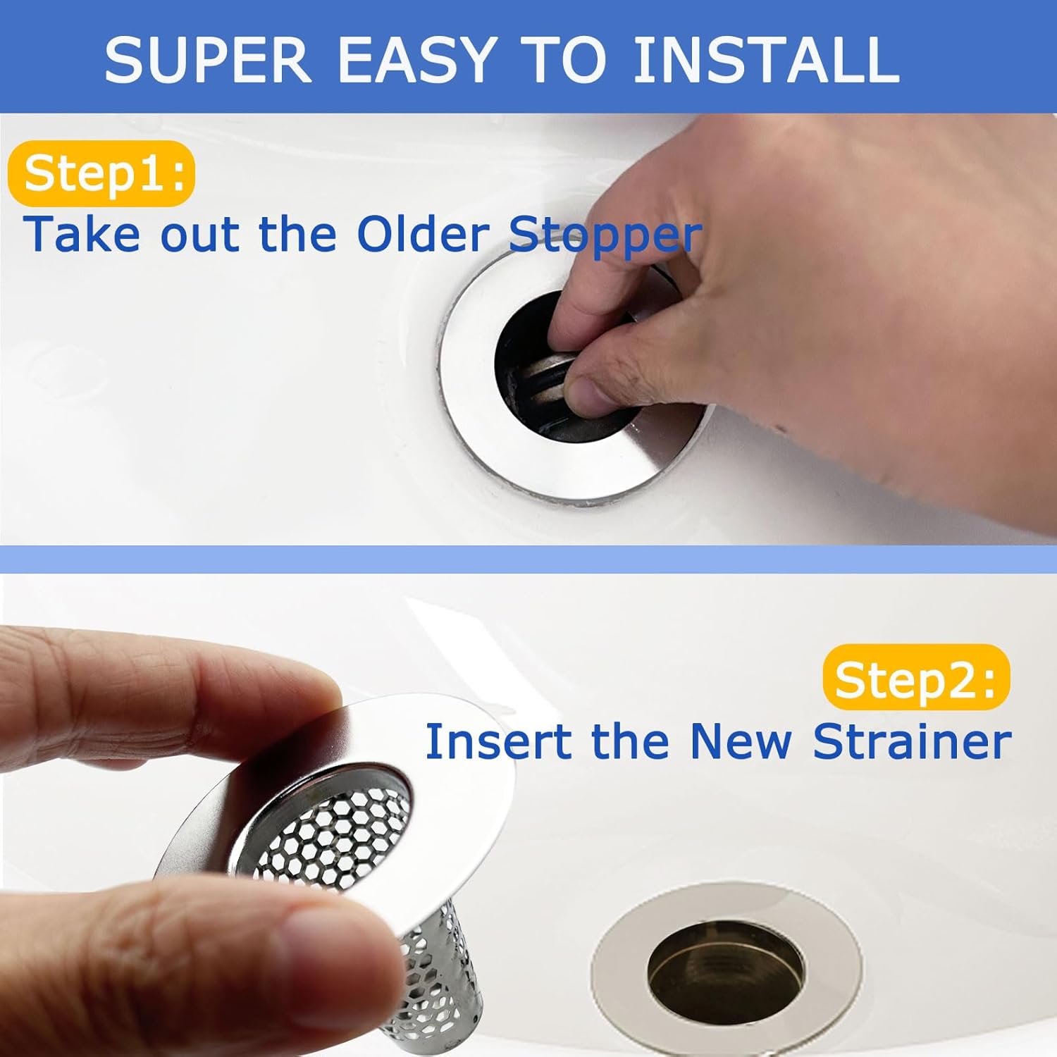 Anteecana 6PCS Stainless Steel Sink Drain Strainer with 130-160 Inch Fit