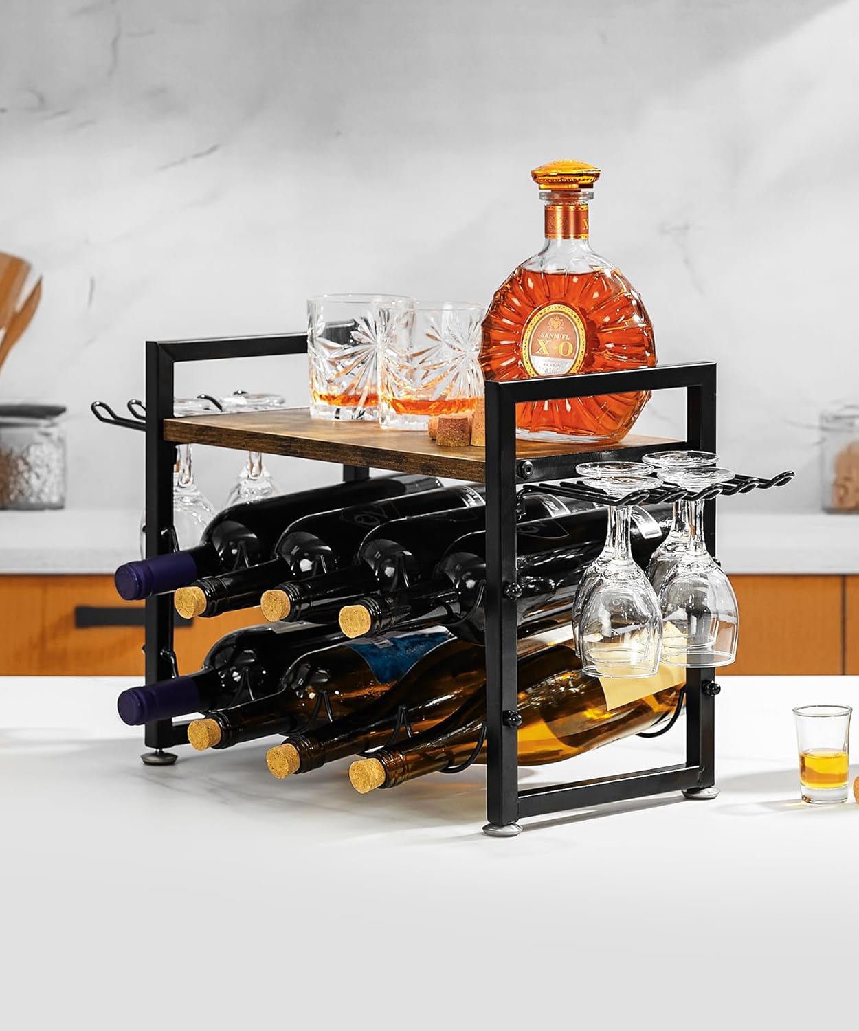 Vilaxing 8-Bottle Wine Rack with 12 Glass Holder