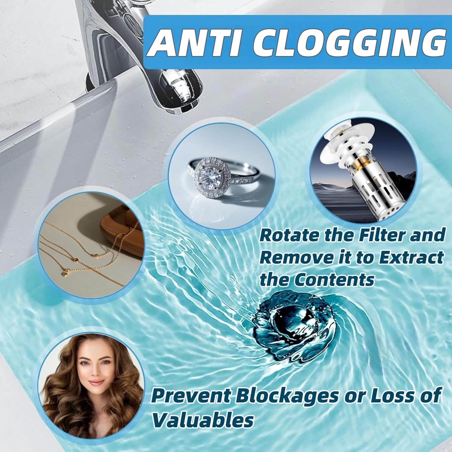 ZONCIHO Pop Up Sink Drain Strainer with Stainless Steel Basket
