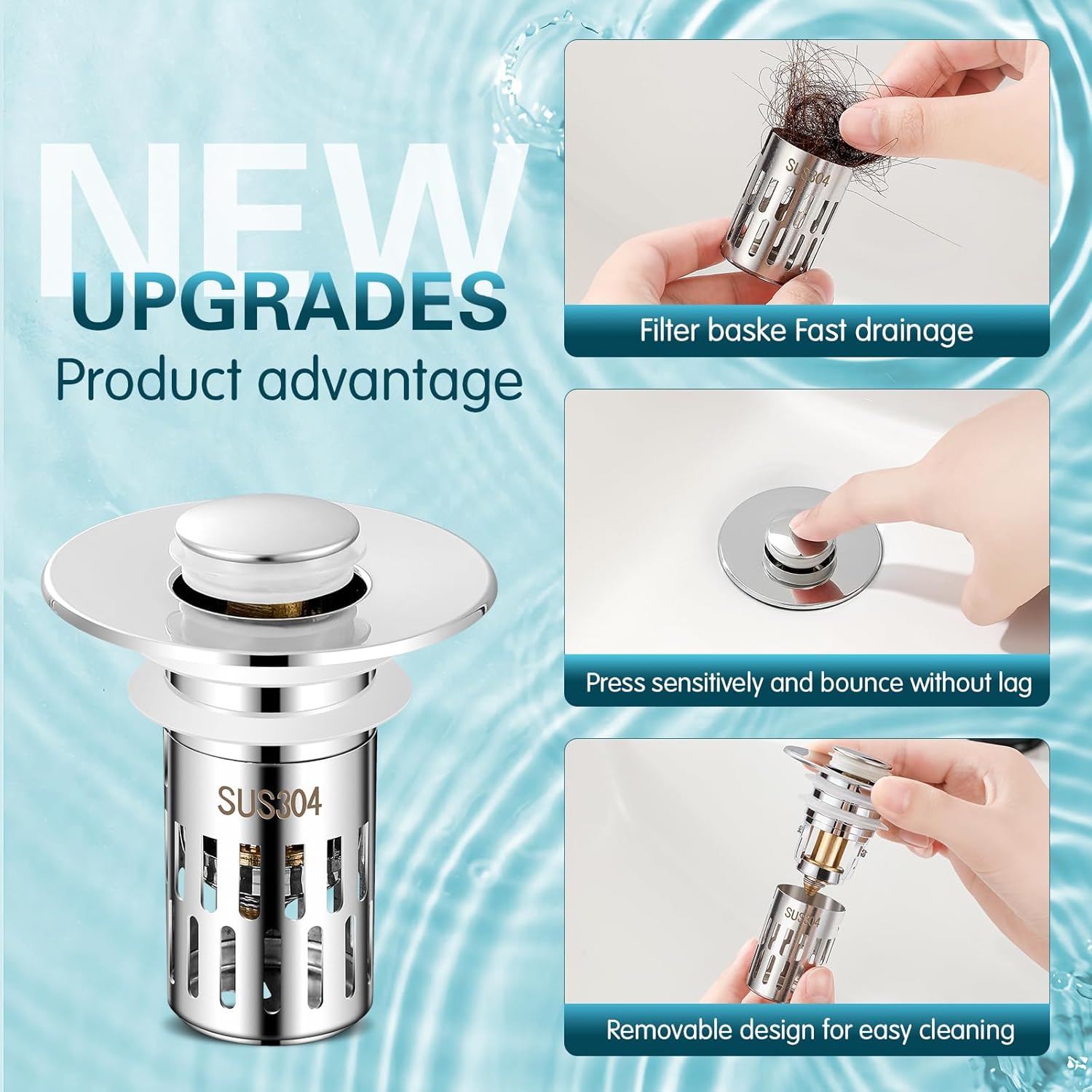 ZONCIHO Pop Up Sink Drain Strainer with Stainless Steel Basket