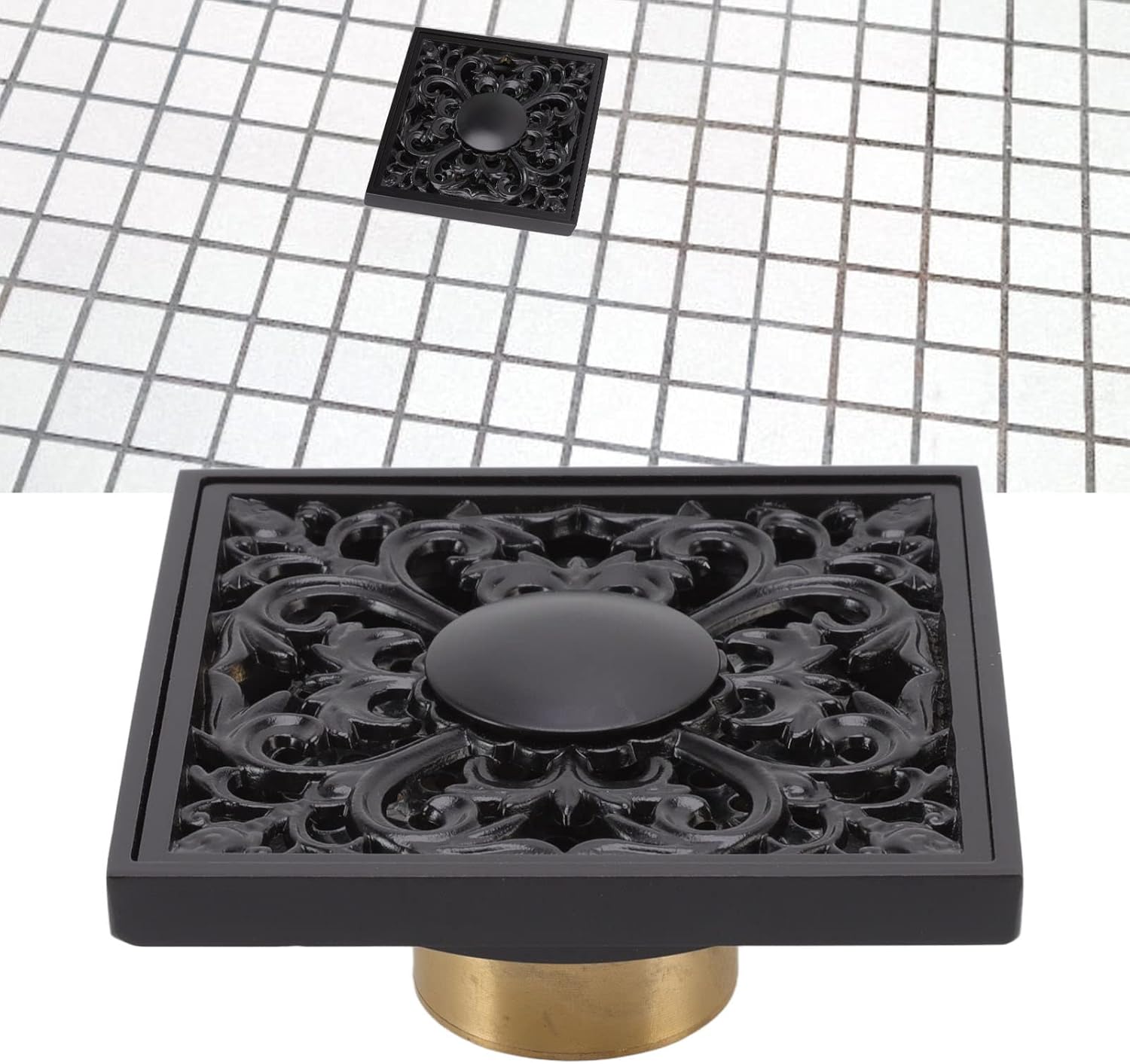 Tissting 4x4 Inch Square Shower Floor Drain Stainless Steel Copper Style