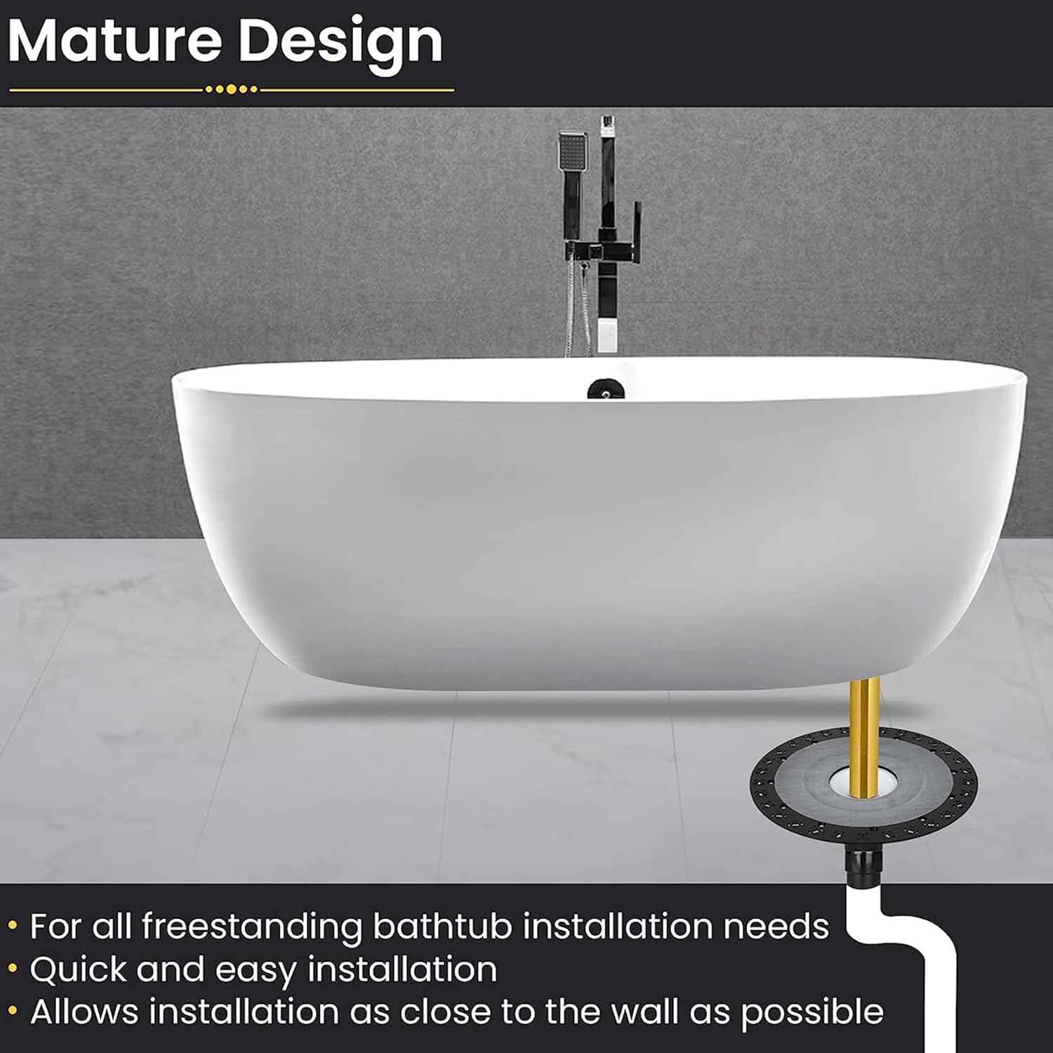 Freestanding Bathtub Drain Mounting Kit with ABS Adapter and Brass Liner