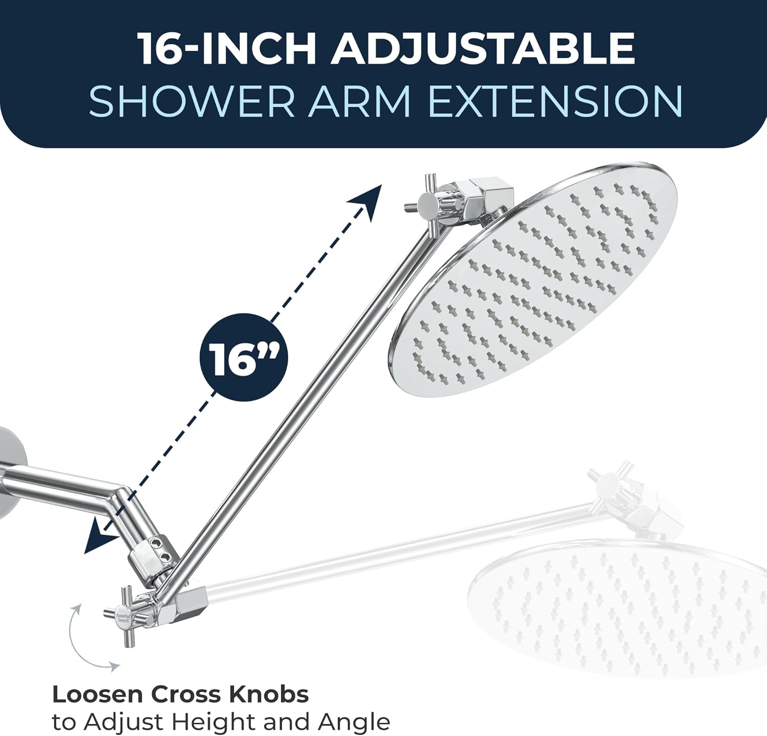 HammerHead Showers Adjustable Chrome Shower Arm - 16 Inch All Metal