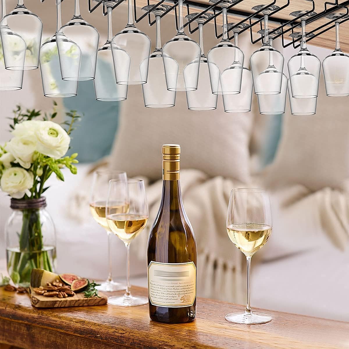 Xverycan Wine Glass Rack Under Cabinet 8 Row Metal Stemware Holder