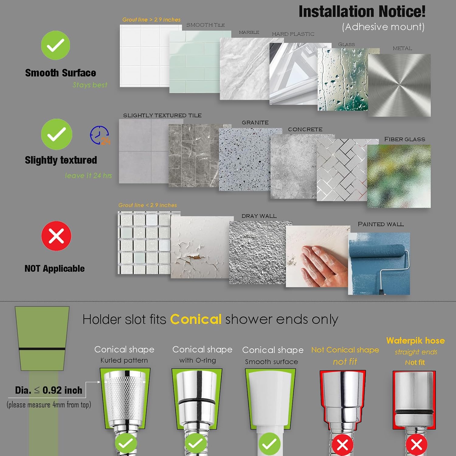 RIVOODS Handheld Shower Head Holder 5 Positions Adjustable
