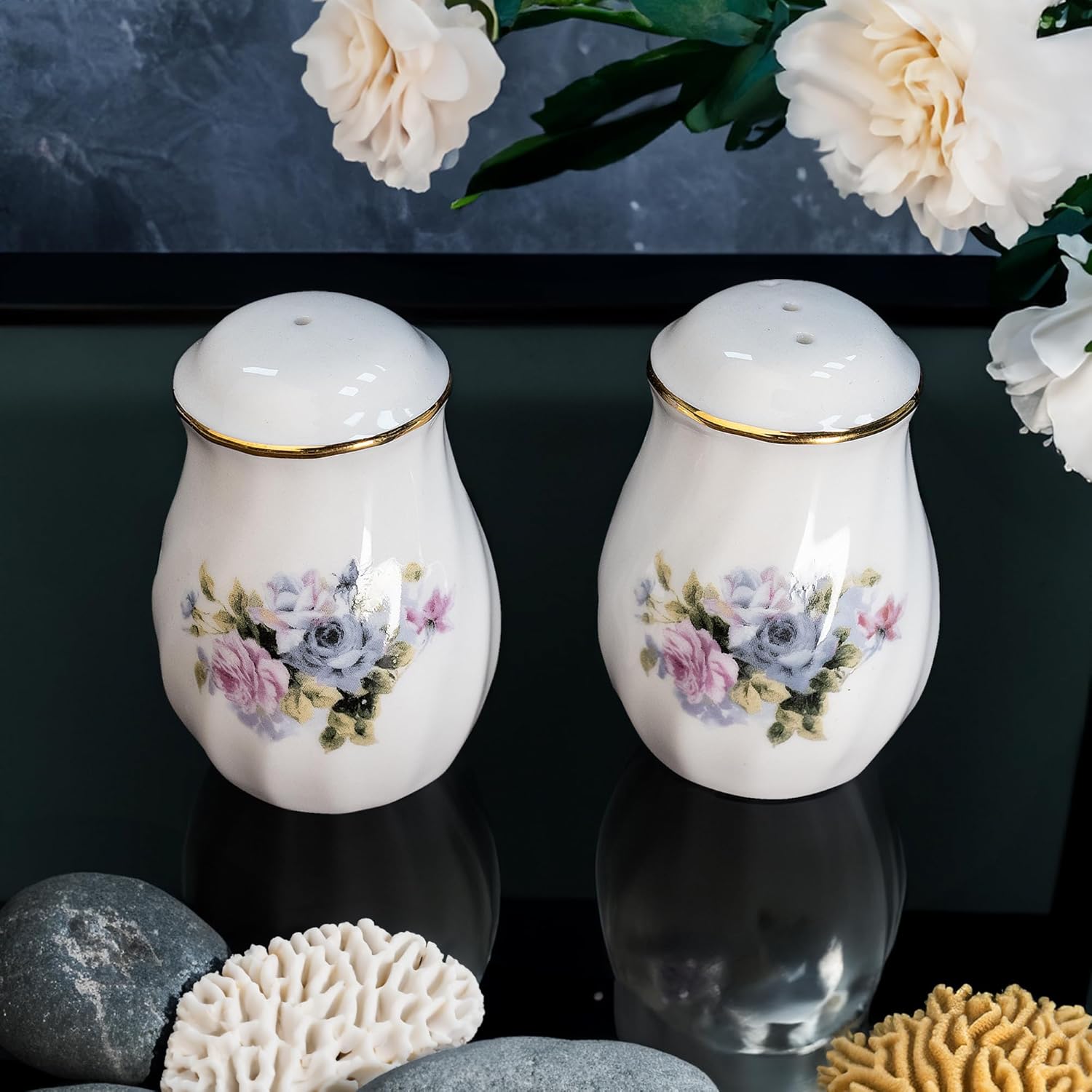 Lynns Paradise Serafina Floral Salt Pepper Shakers Set of 2