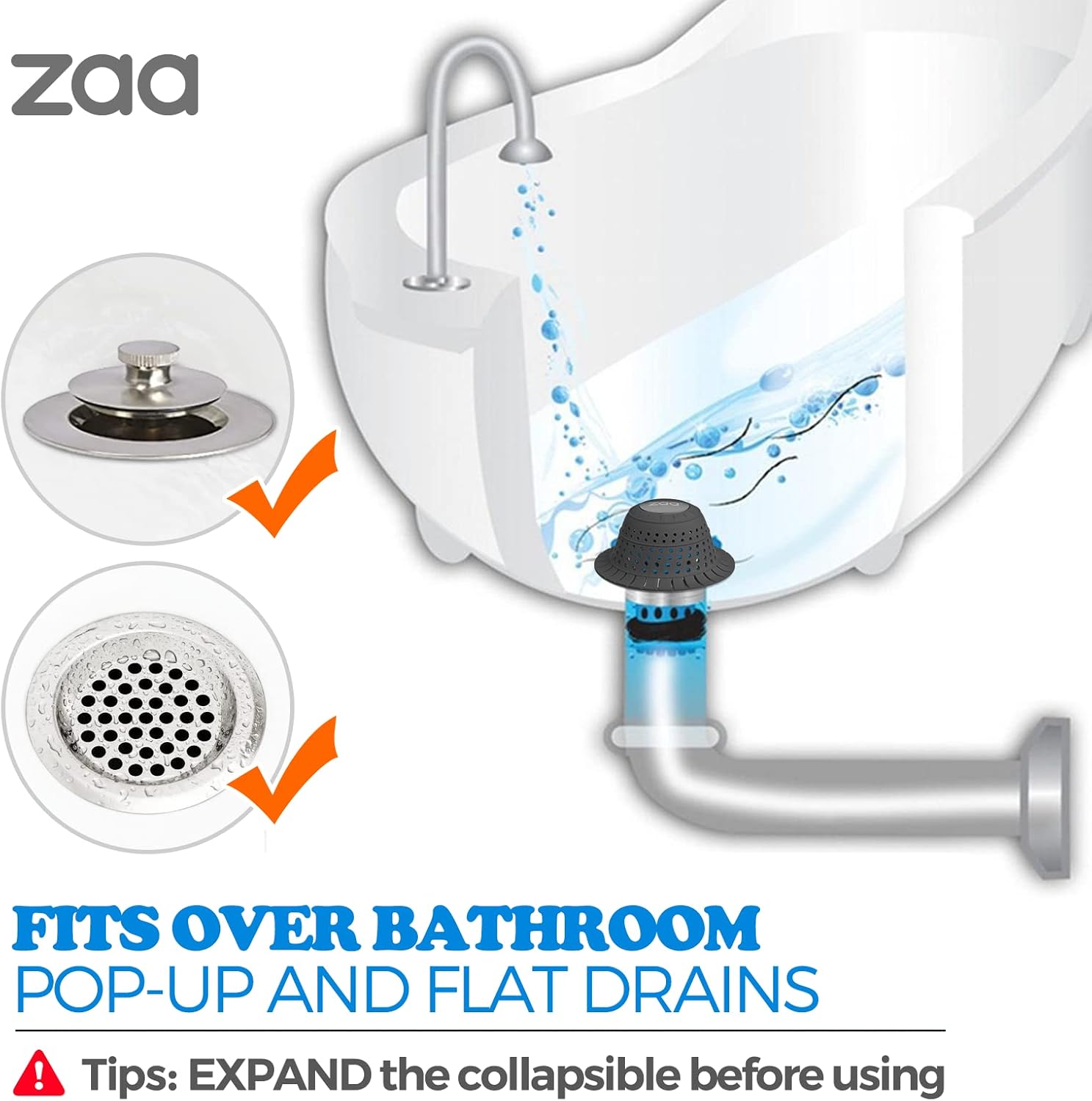 Zaa Bathtub Drain Hair Catcher 2 Pack Black