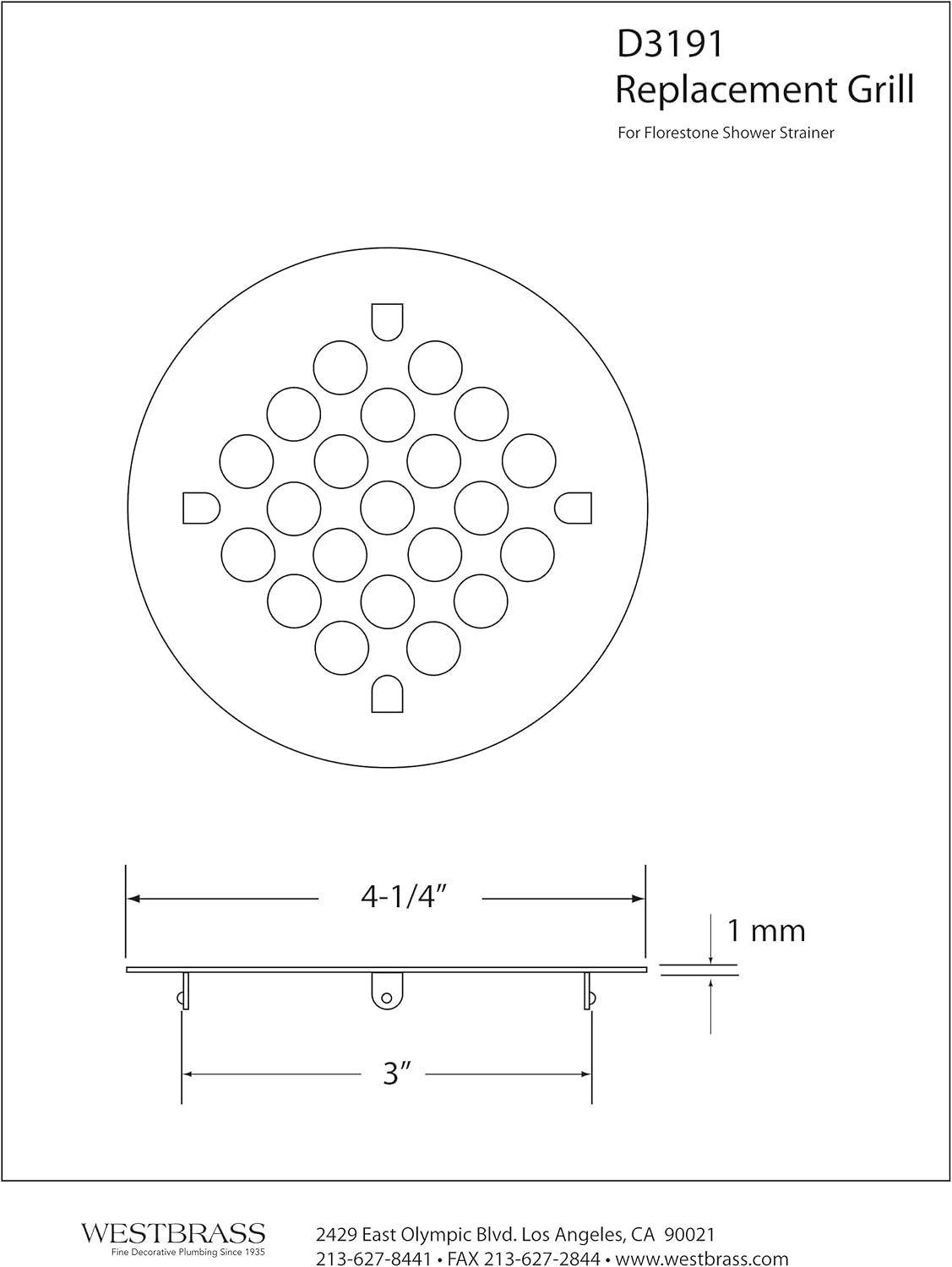 Westbrass Florestone Black Shower Strainer