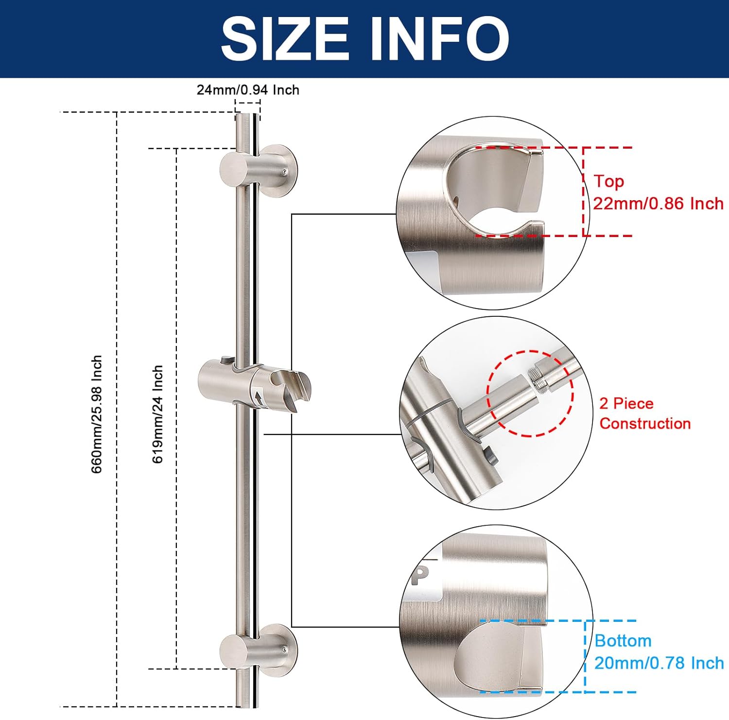 NearMoon Adjustable Shower Slide Bar with Handheld Holder