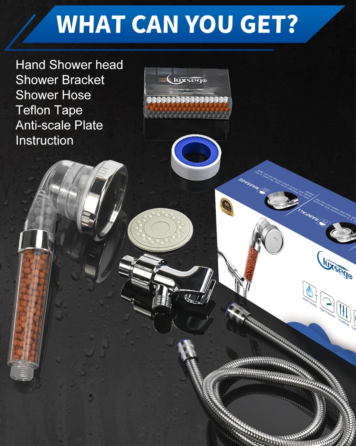 Luxsego Water Softener Handheld Shower Head with 3 Modes
