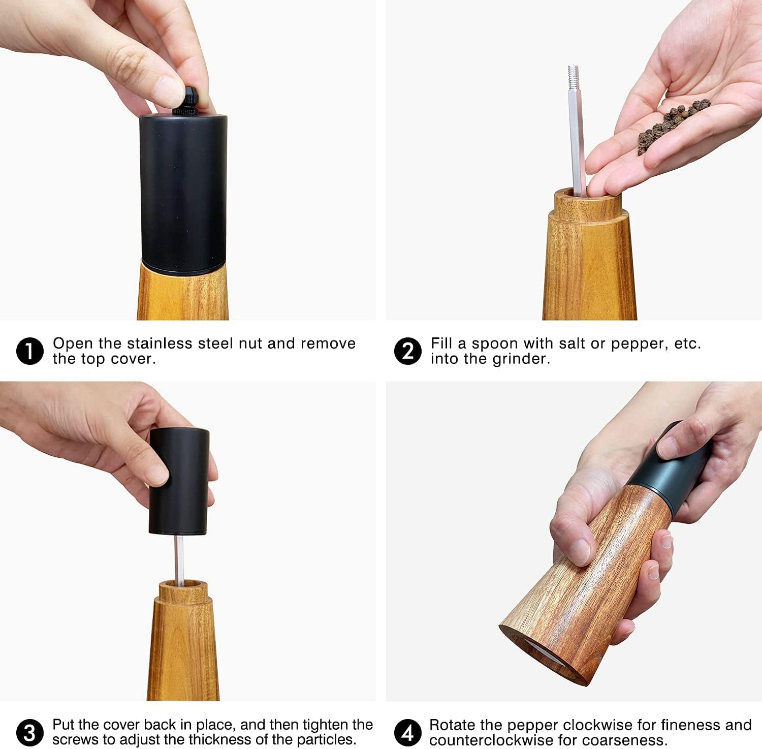 SMNVL Wood Salt Pepper Grinder Set 2 Pack