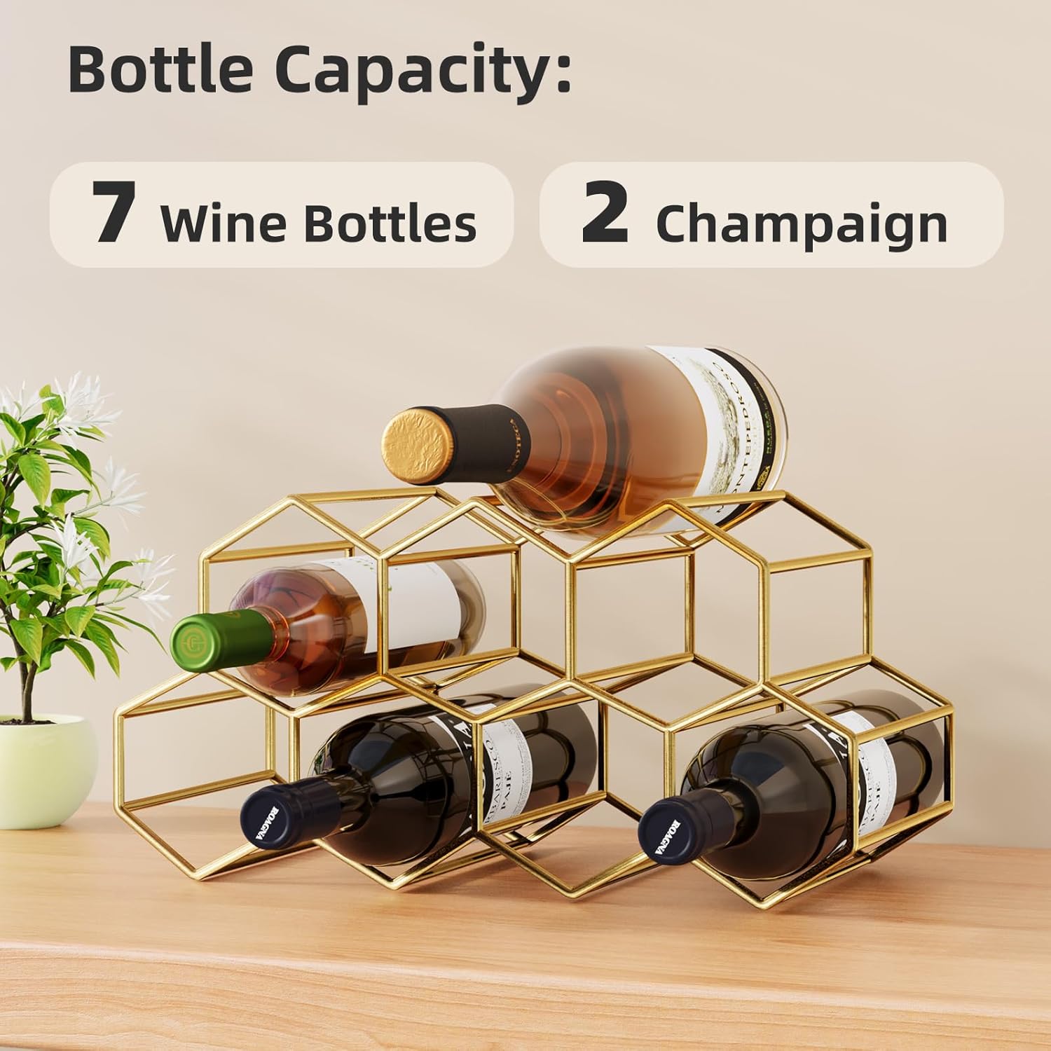 Urban Deco Small Gold Wine Rack 9 Bottle Holder