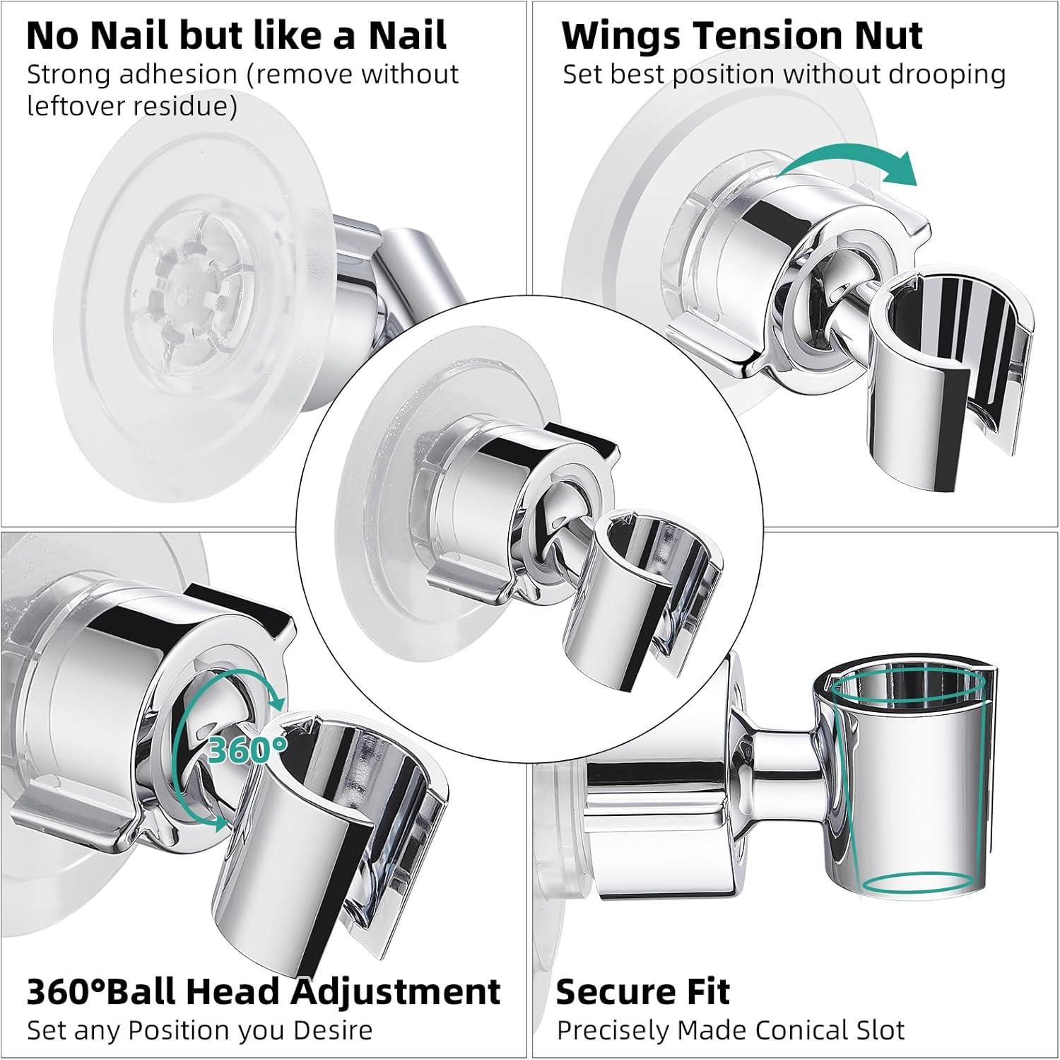 Cobbe Wall Mount Shower Head Holder - 360 Adjustable Chrome