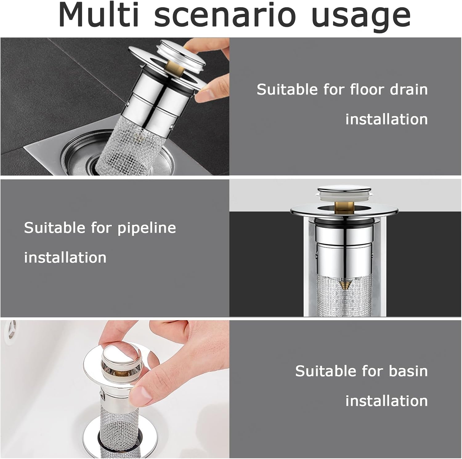 Bathroom Sink Drain Strainer - Pop Up Stainless Steel Hair Catcher
