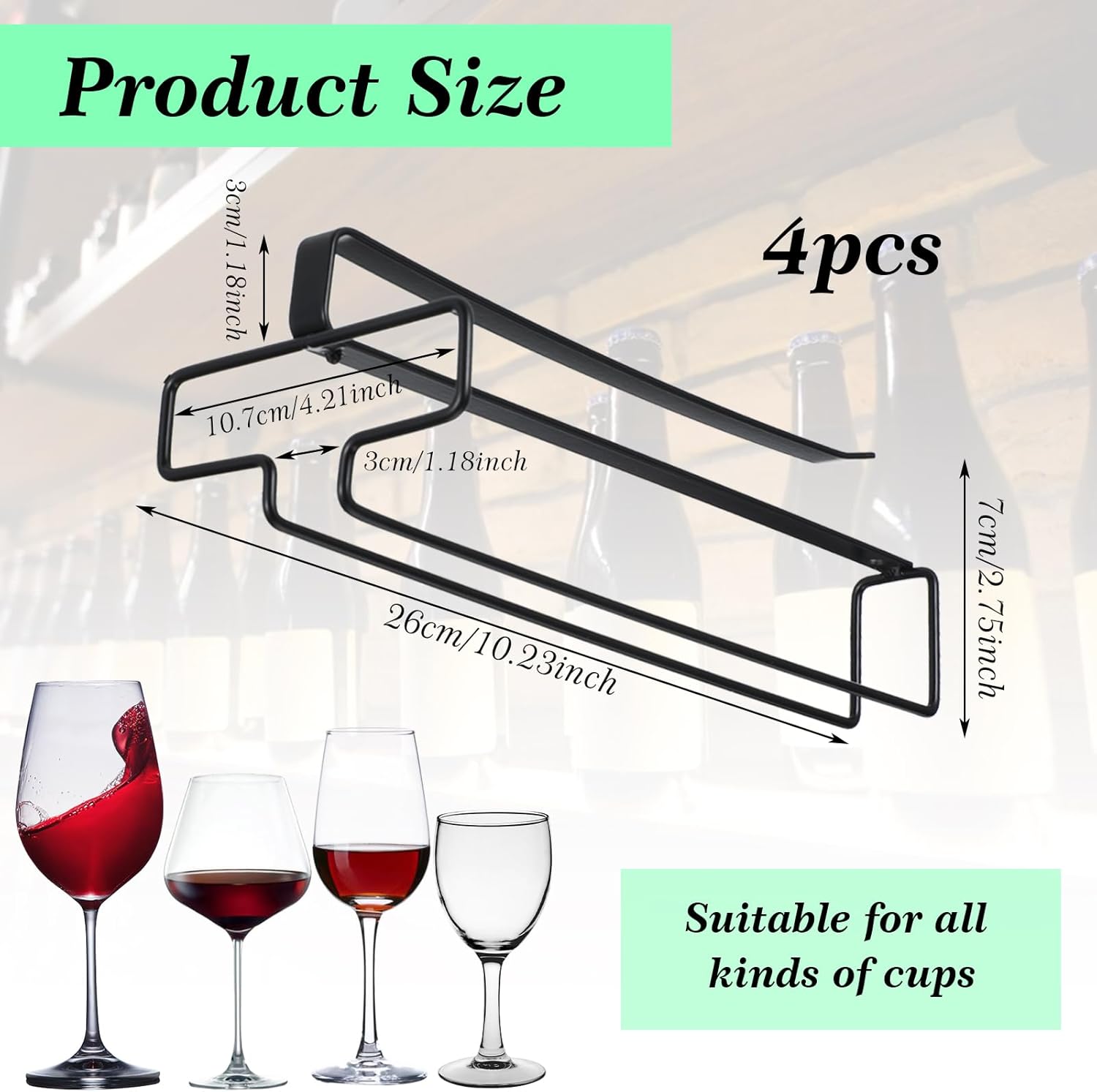 4 Pcs Wine Glass Holder Stemware Rack for Kitchen