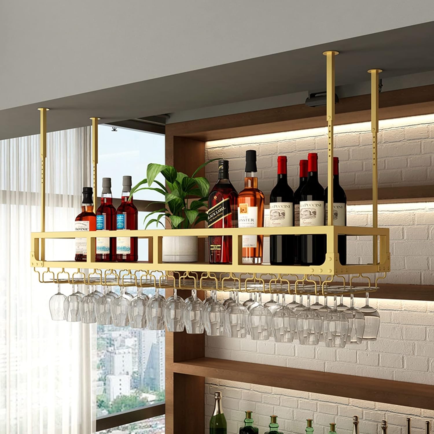 Generic Adjustable Ceiling Wine Rack with Glass