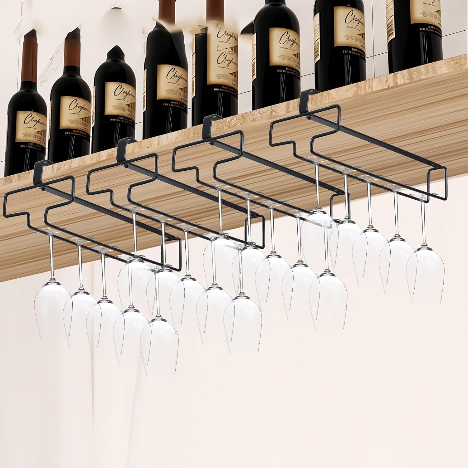 4 Pcs Wine Glass Holder Stemware Rack for Kitchen