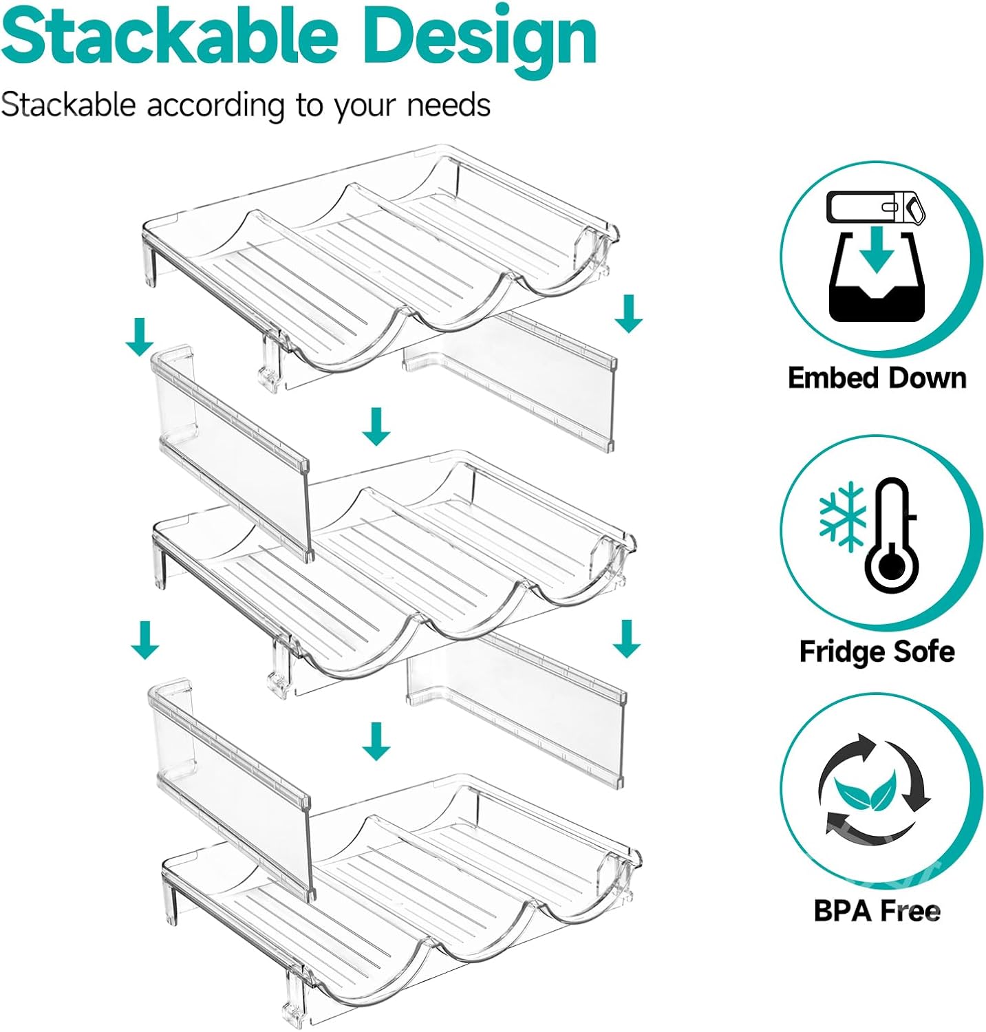 3 Pack Stackable Water Bottle Storage Rack for Kitchen Fridge