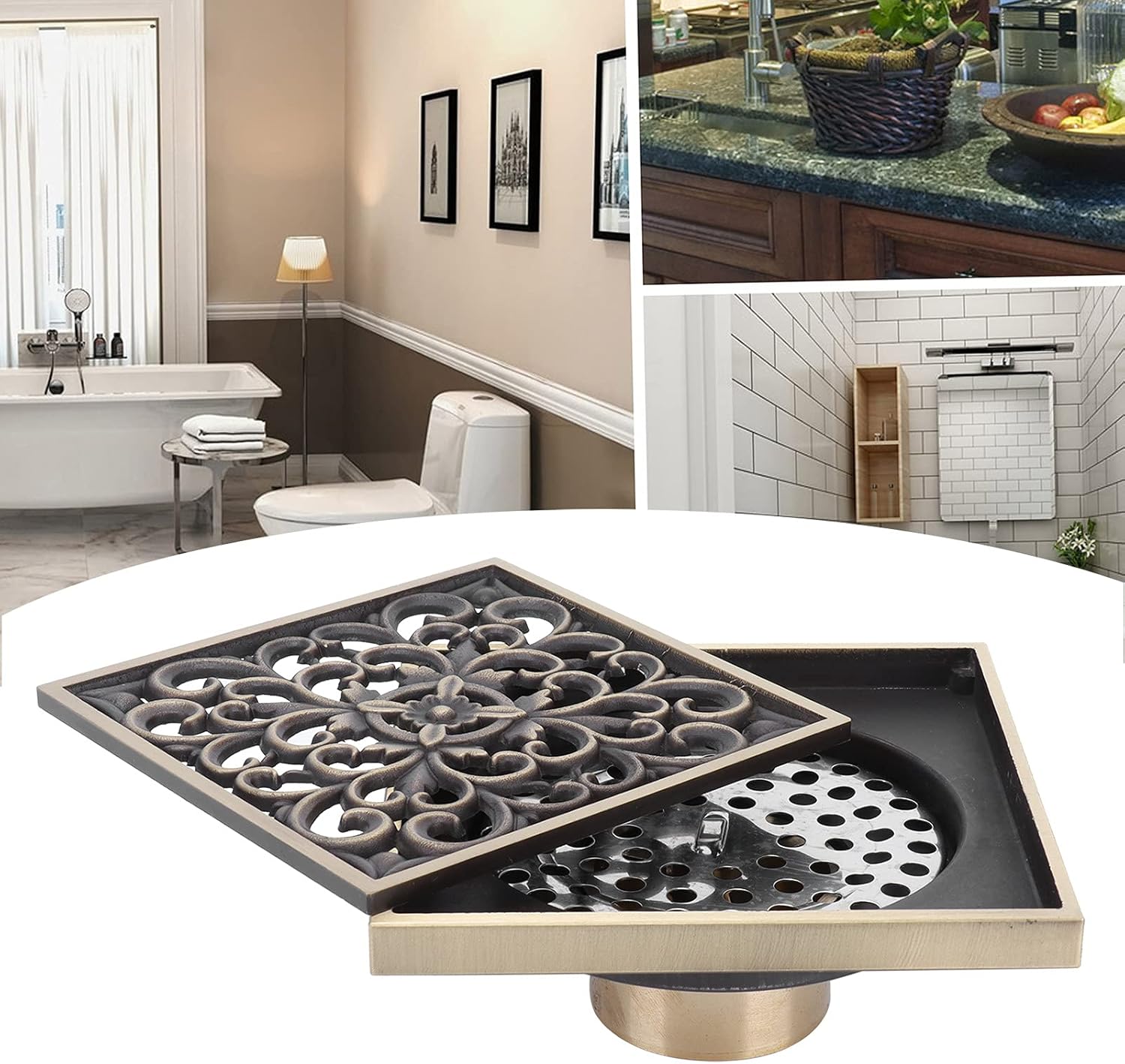 Tomotato Floor Drain 10x10cm Antique Bathroom Shower Strainer Cover Replacement