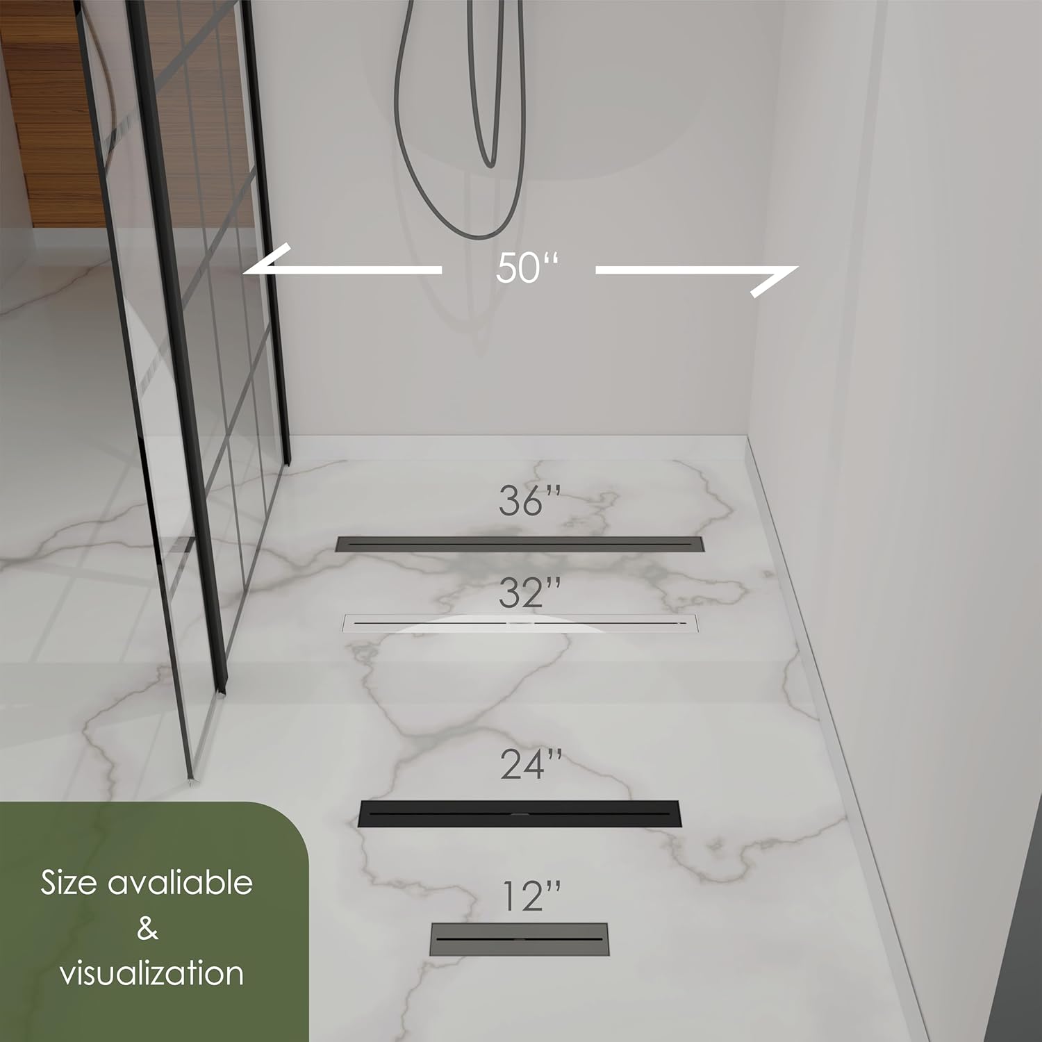 Sunrosa 24 Inch Linear Shower Drain with PVD Coating 1
