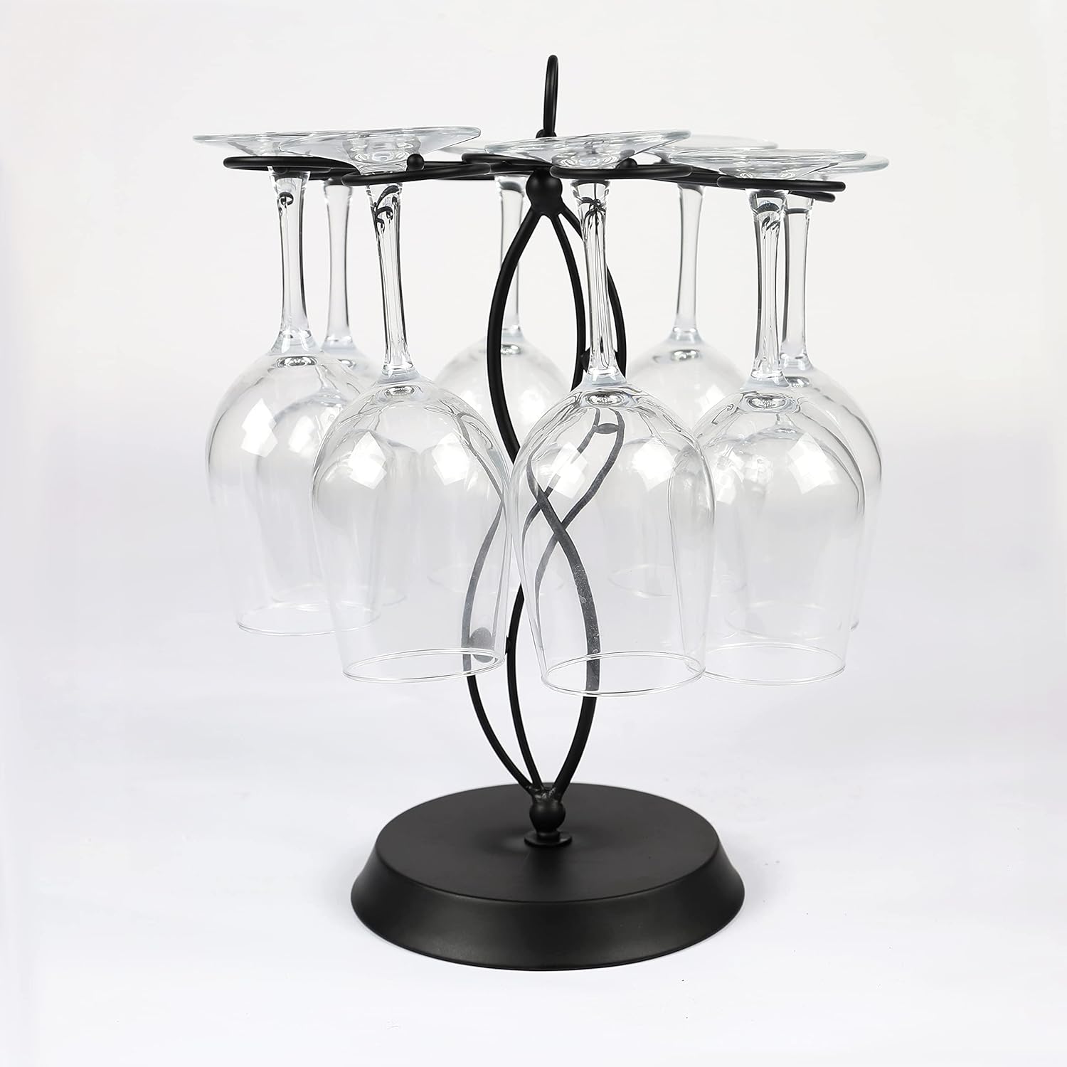 HomeRoots 8-Wine Glass Holder Stainless Steel Freestanding Rack for Wine Glasses