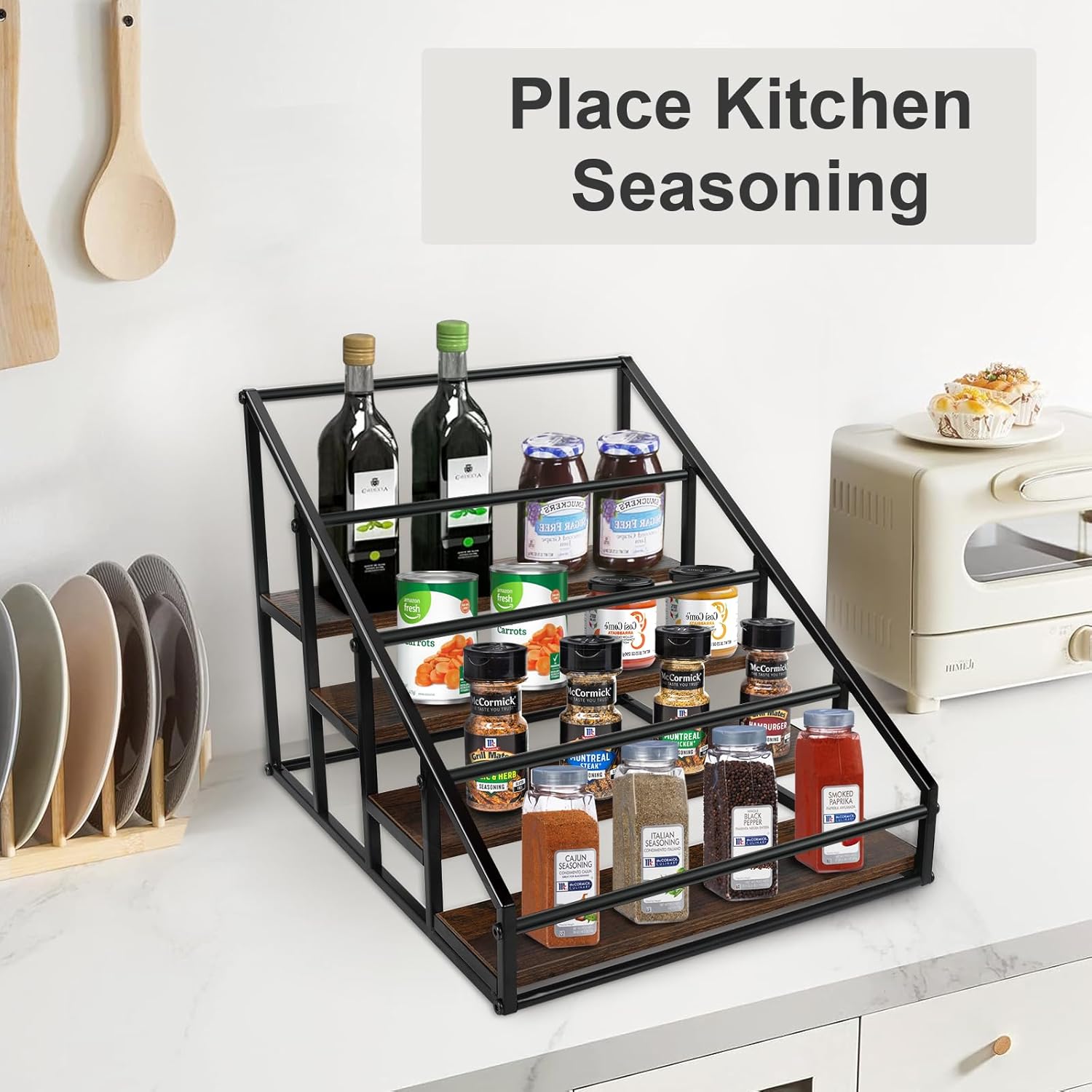 Coffee Syrup Rack Organizer 2 Packs 4 Tier 16 Bottle Holder